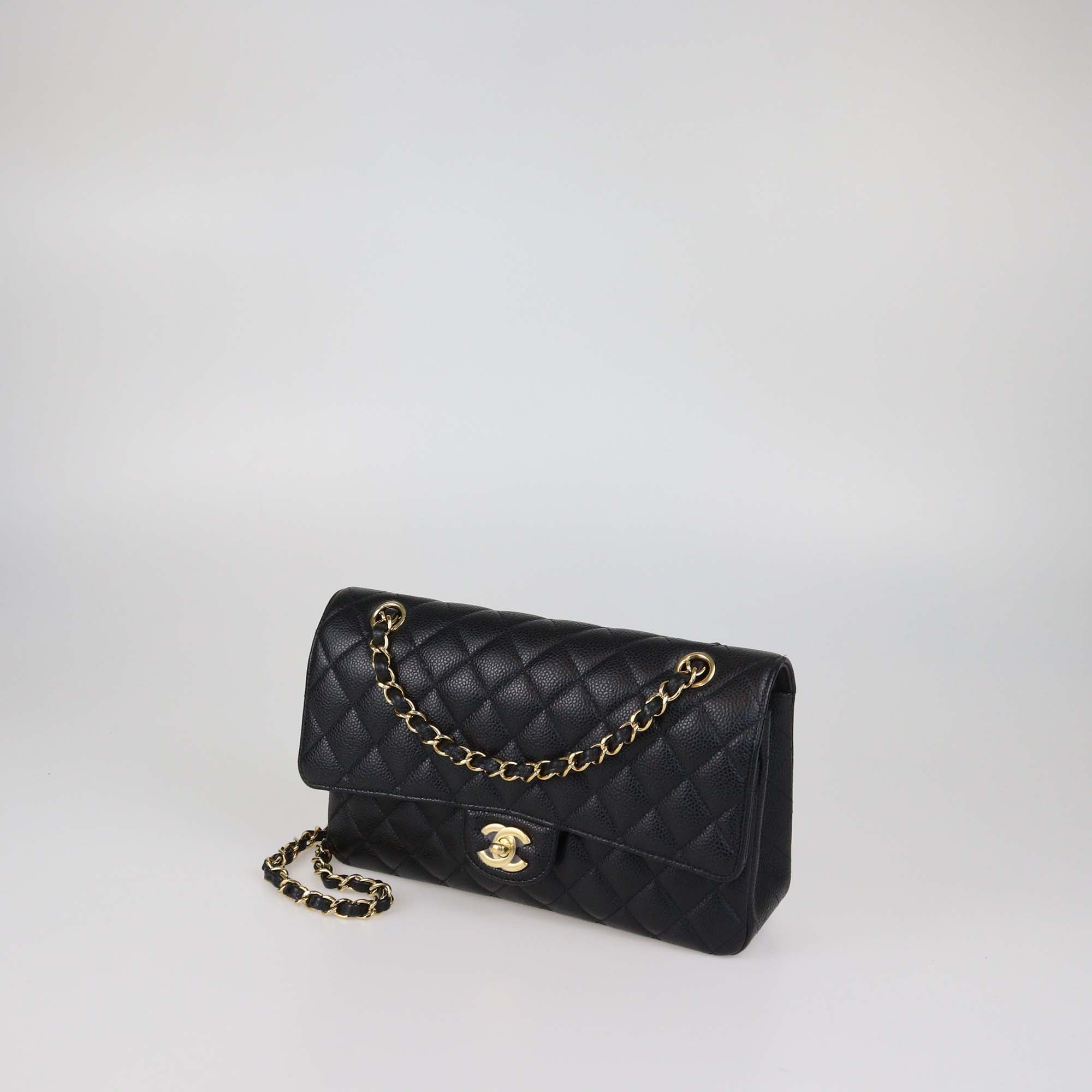 Chanel Black Quilted Caviar Leather Medium Classic Double Flap Bag