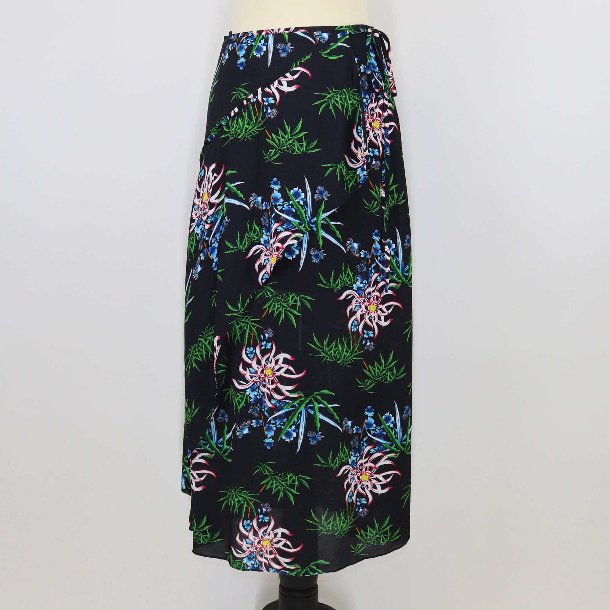 Kenzo Black/Multicolor Printed Viscose Soft Ruffle Midi Skirt