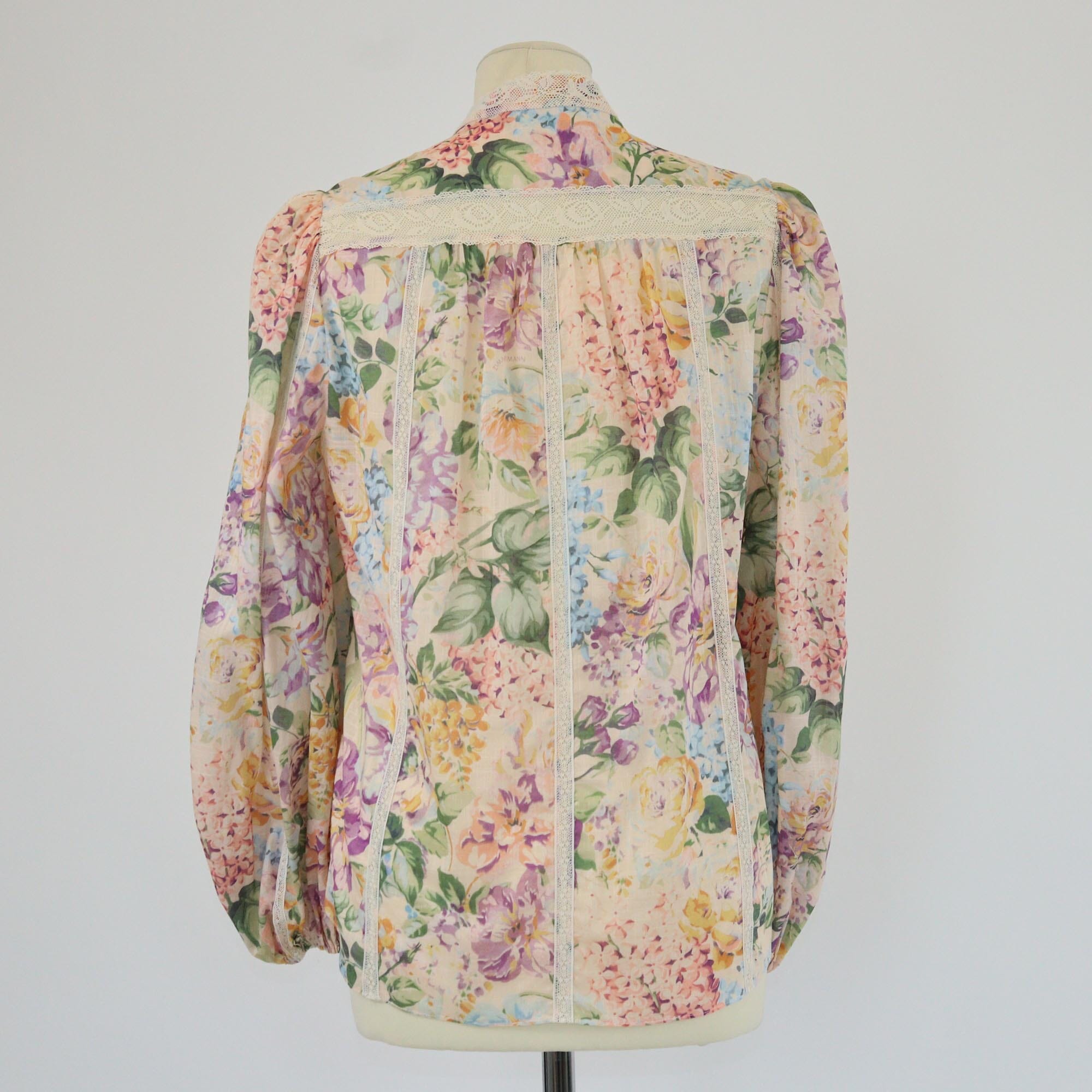 Zimmermann Multicolor Halliday Floral Lace Trim Blouse Womens Zimmermann