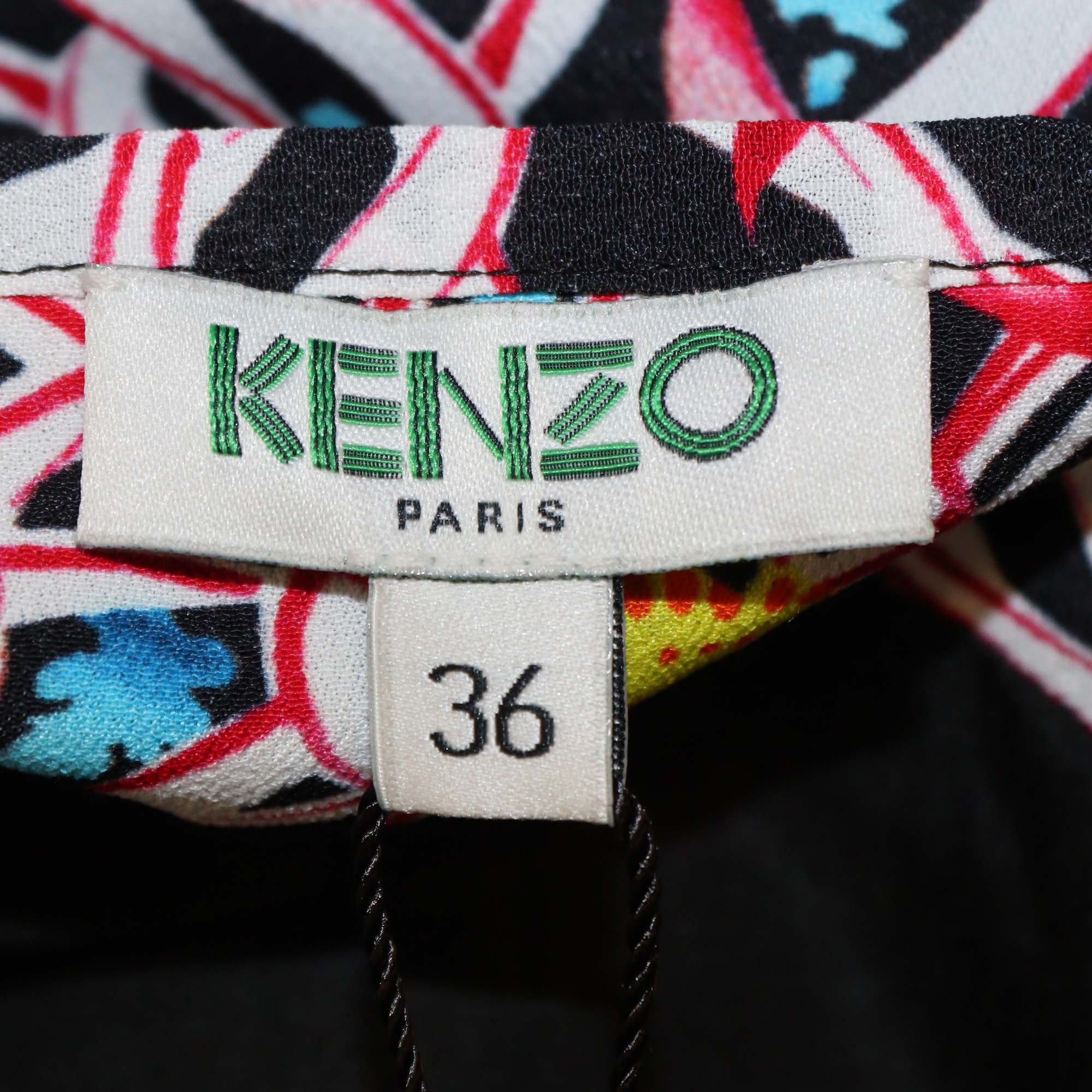 Kenzo Black/Multicolor Printed Viscose Soft Ruffle Midi Skirt