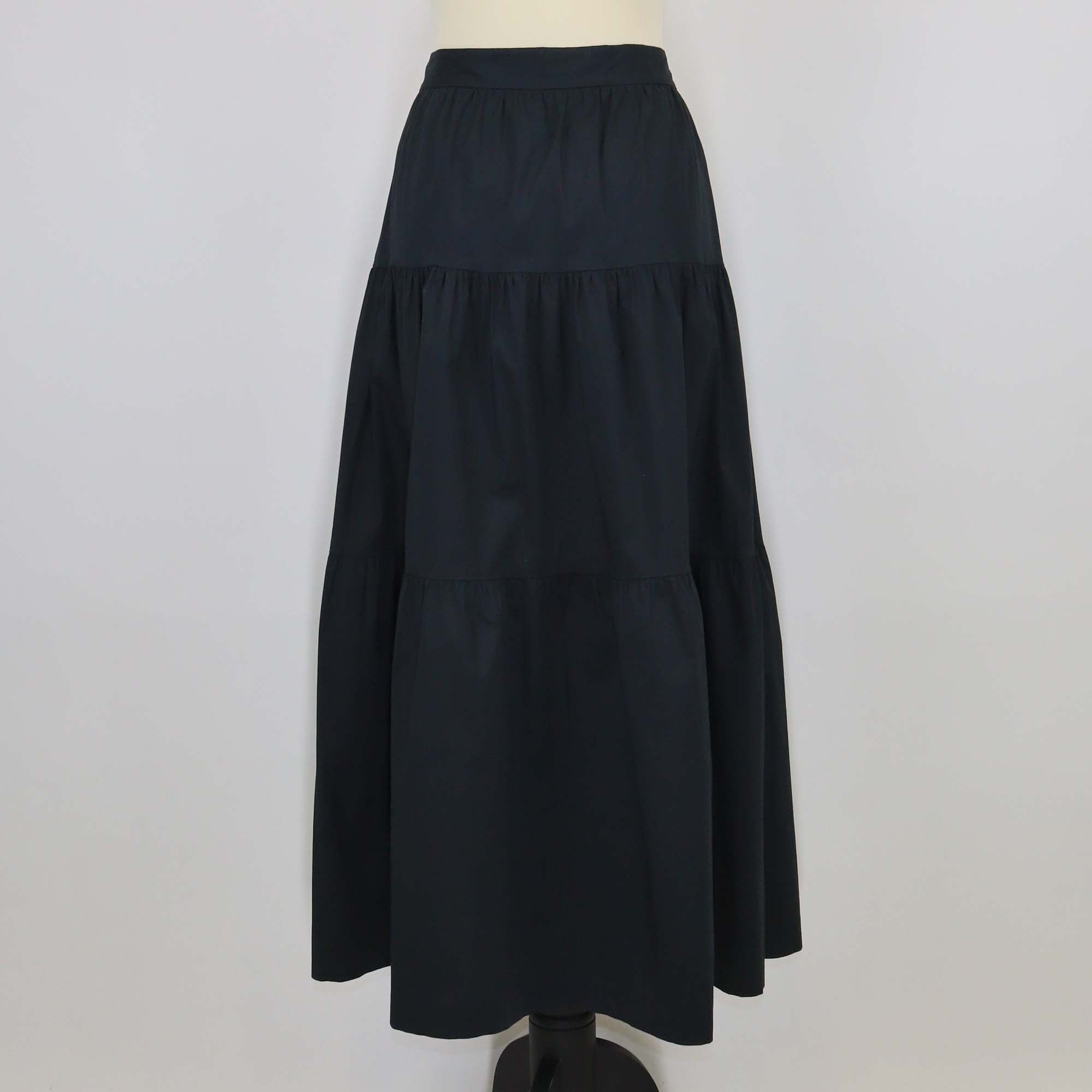 Staud Black Cotton Pleated Maxi Skirt