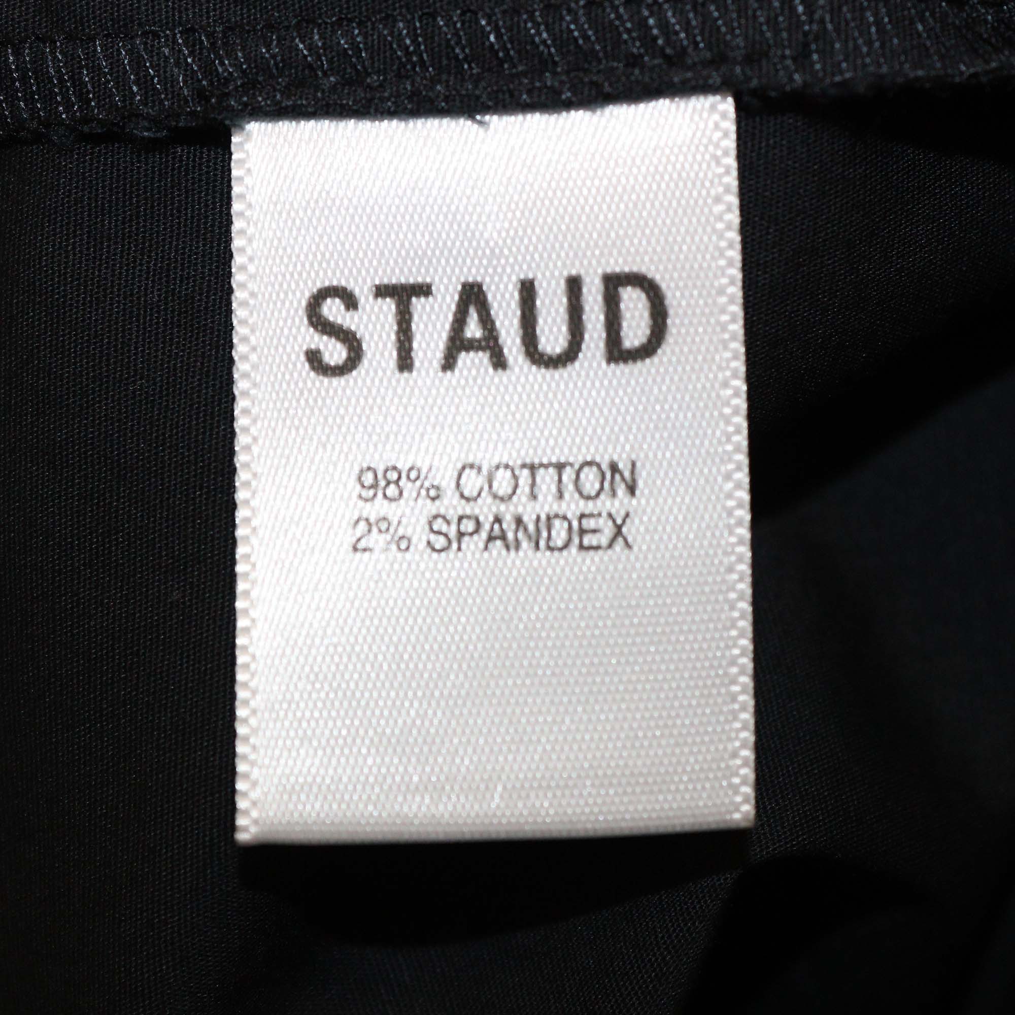 Staud Black Cotton Pleated Maxi Skirt