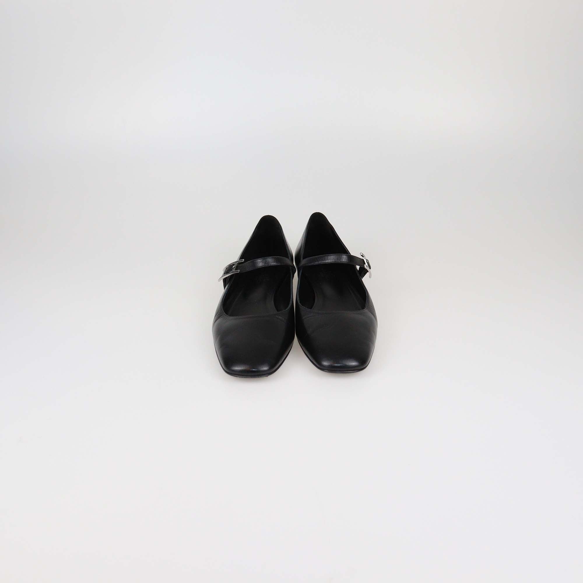 Hermes Black Leather Jane Ballet Flats