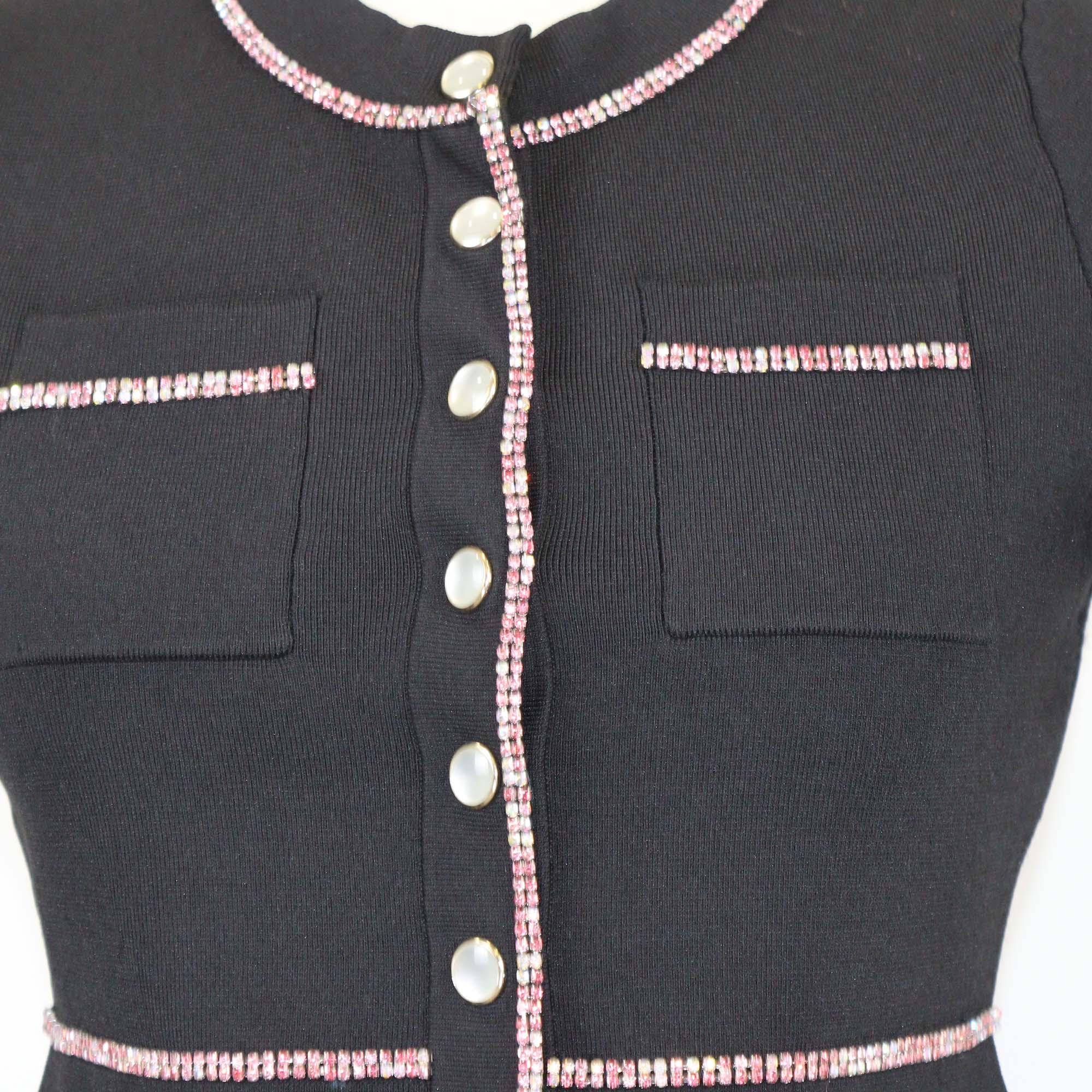 Sandro Black Blend Viscose Crystal Embellished Short Sleeve Crop Cardigan & Skirt Set