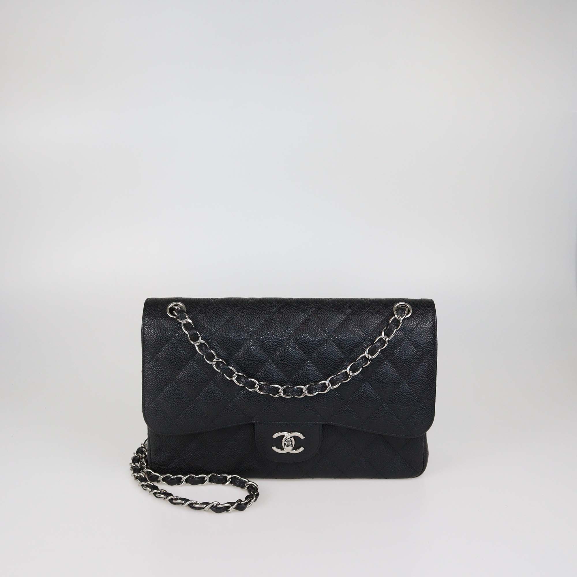 Chanel Black Quilted Caviar Leather Jumbo Classic Double Flap Bag