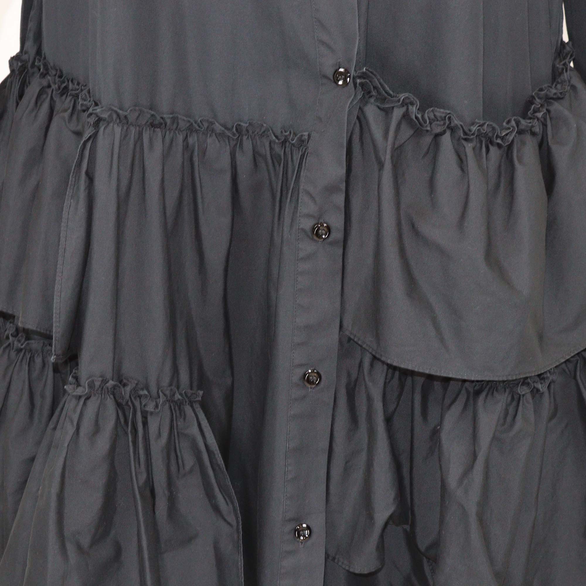 Simone Rocha Black Cotton Tiered Ruffle Midi Dress