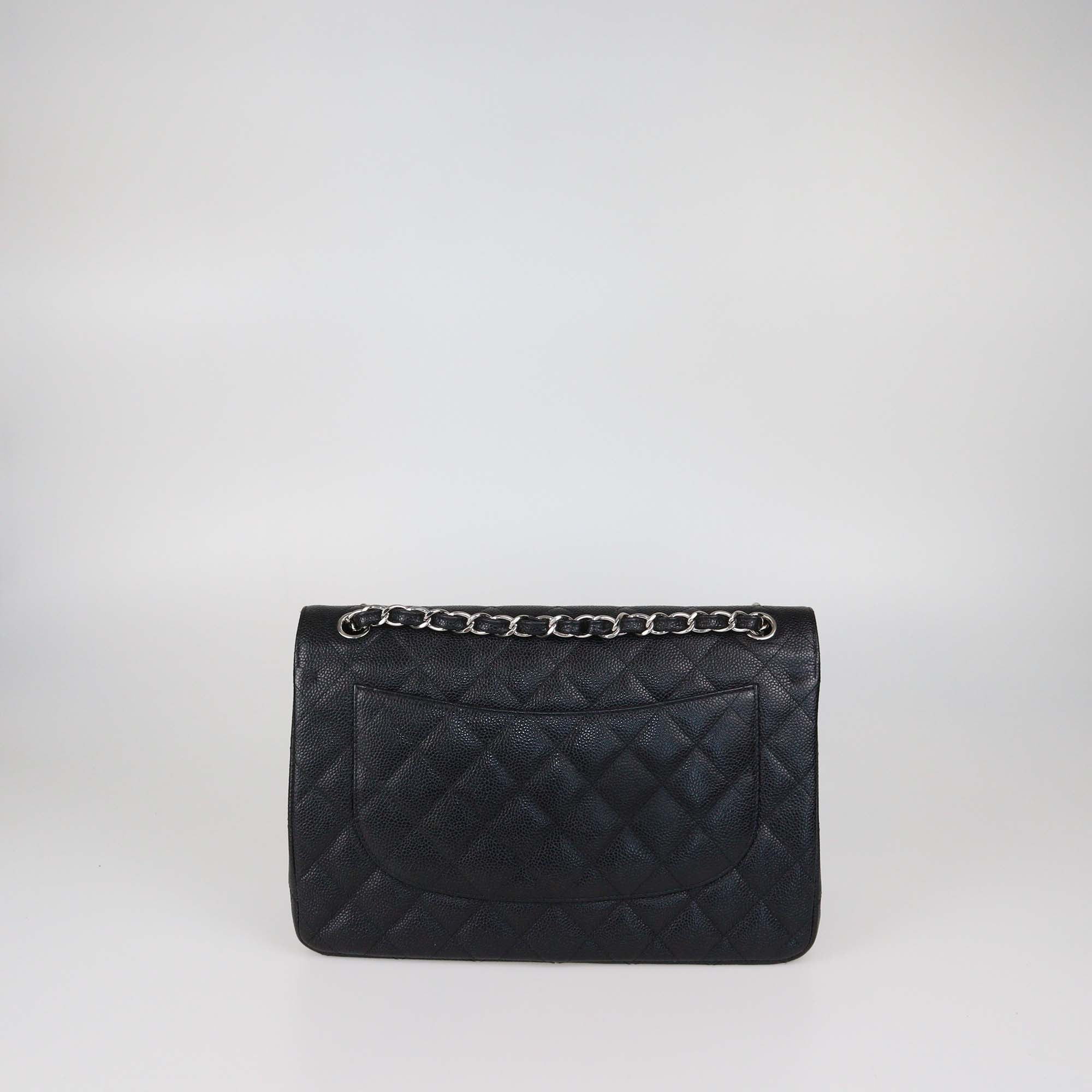 Chanel Black Quilted Caviar Leather Jumbo Classic Double Flap Bag