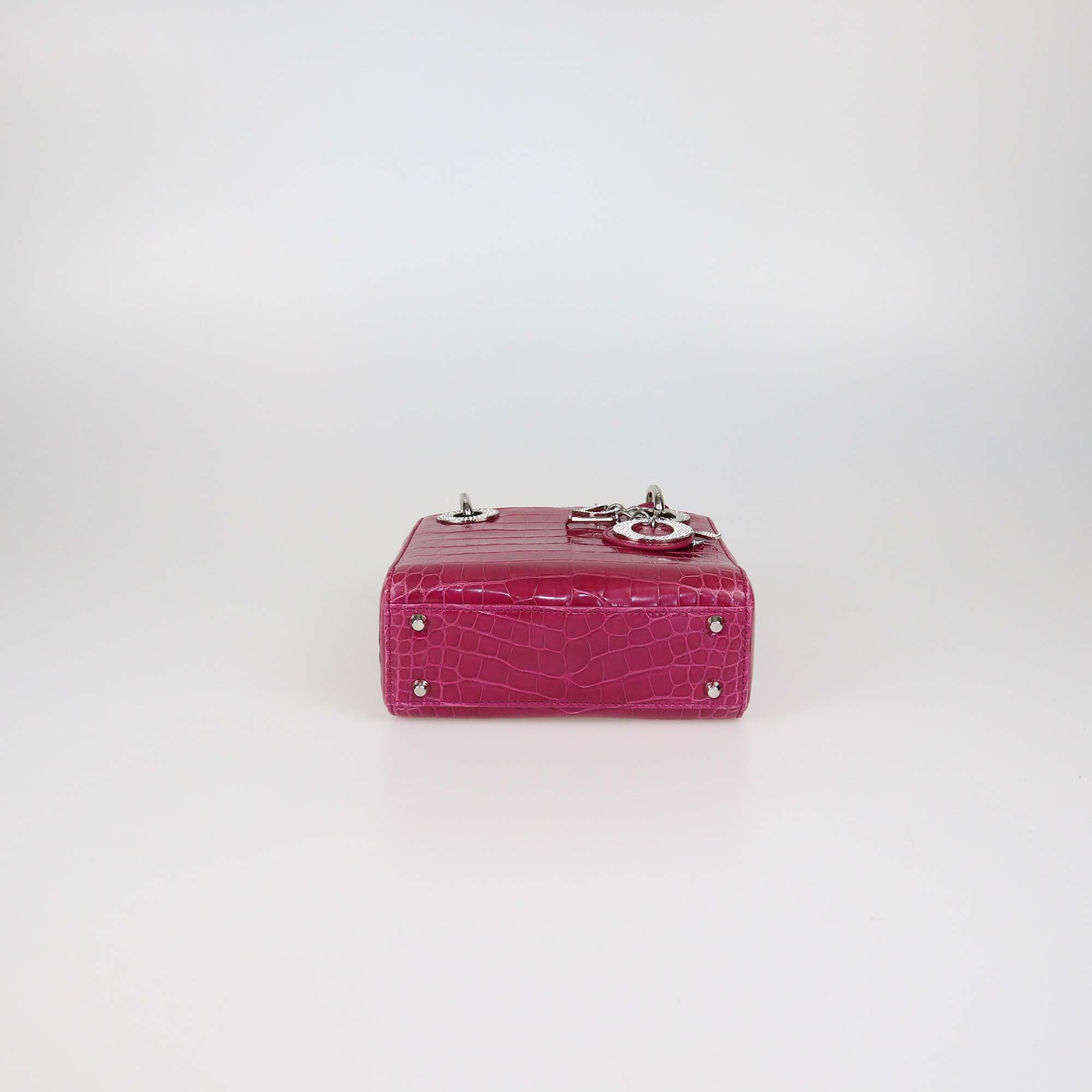 Christian Dior Fuchsia Alligator Mini Lady Dior Tote