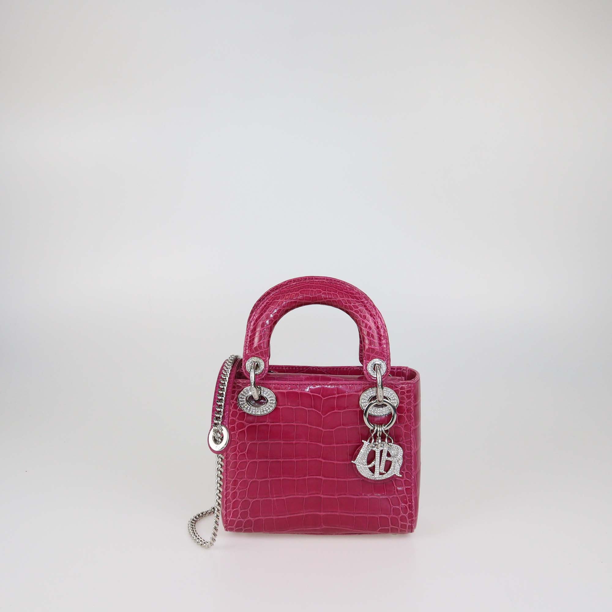 Christian Dior Fuchsia Alligator Mini Lady Dior Tote