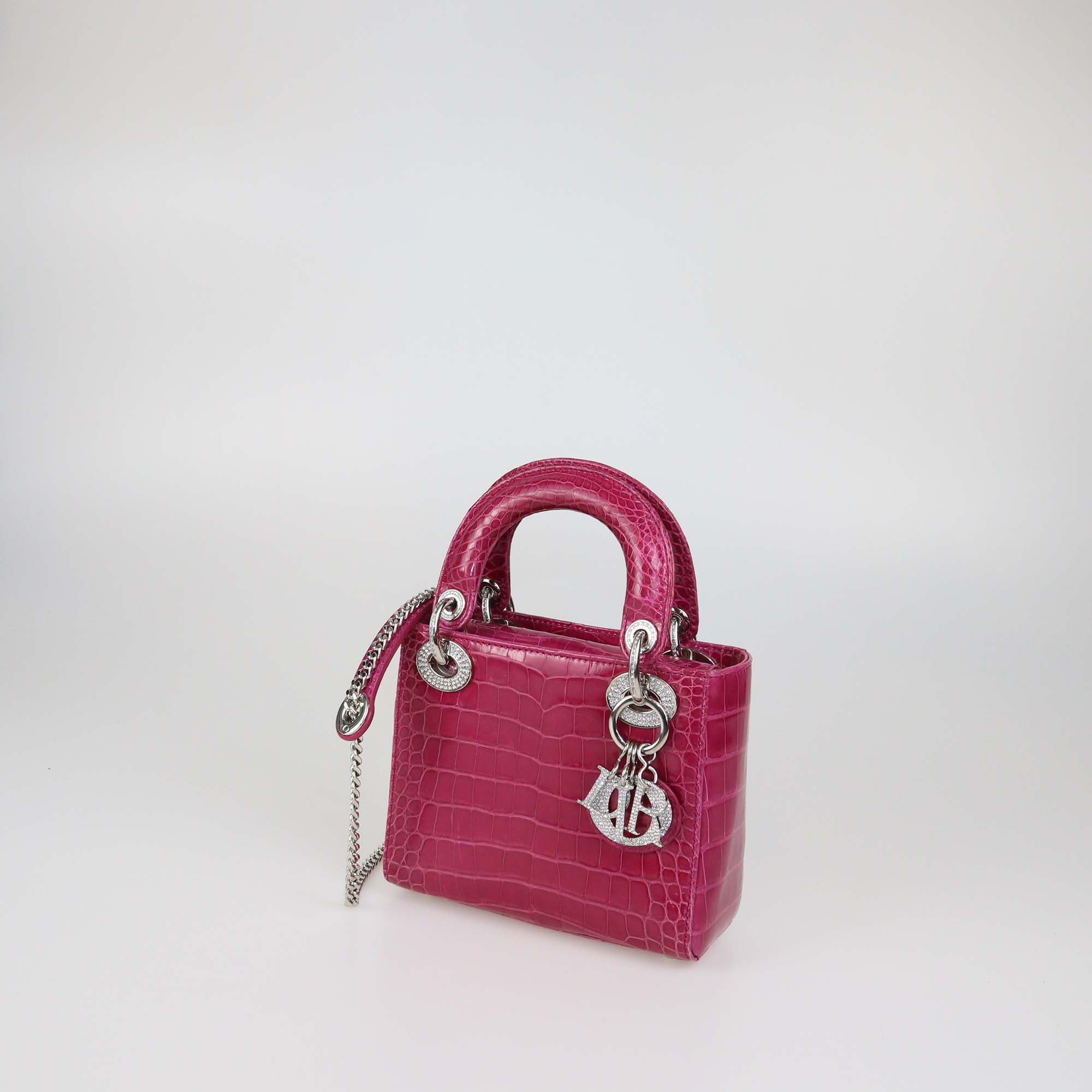 Christian Dior Fuchsia Alligator Mini Lady Dior Tote