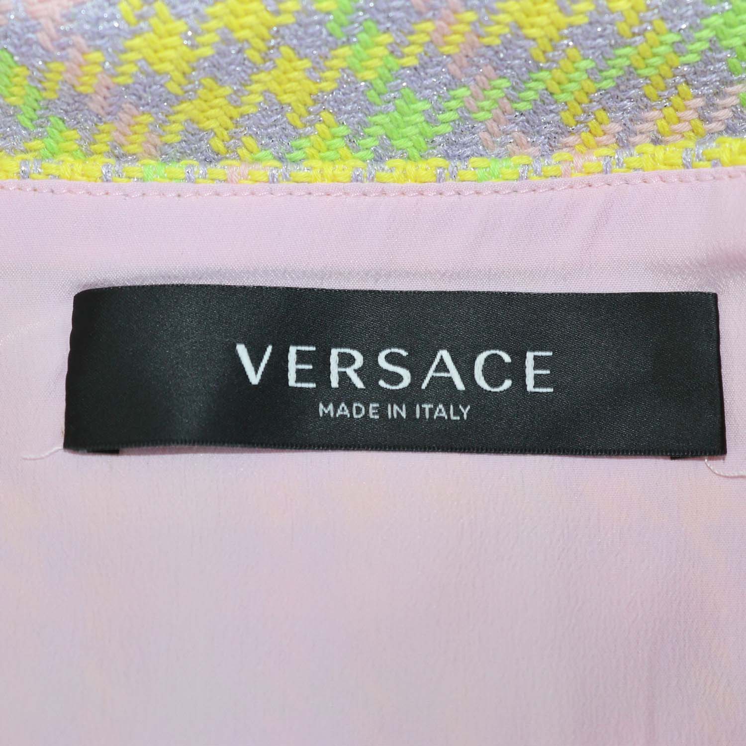 Versace Multicolor Tweed Houndstooth Crop Top and Tweed Chain Mini Skirt Set