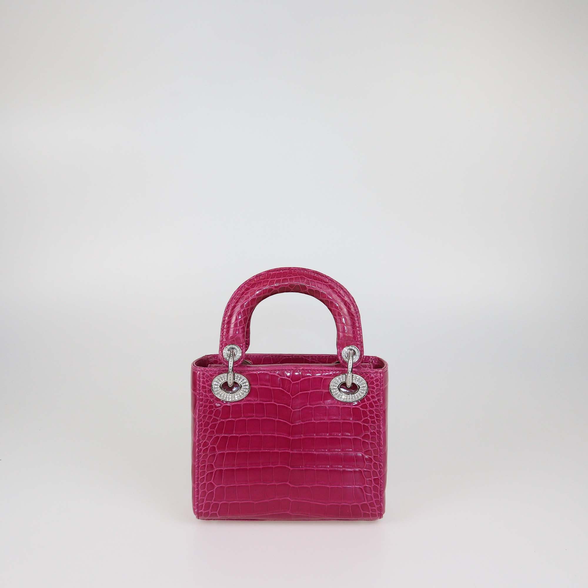 Christian Dior Fuchsia Alligator Mini Lady Dior Tote