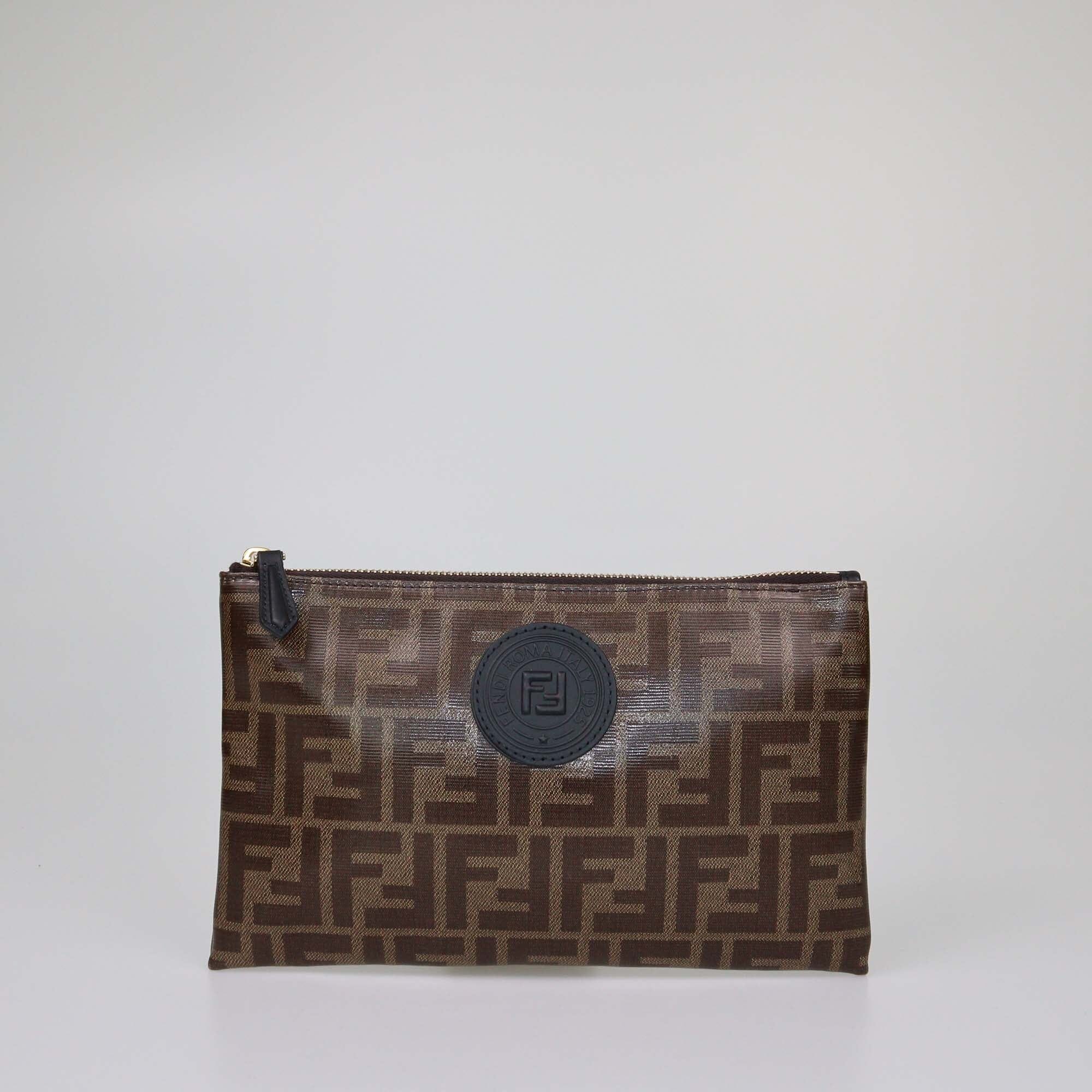Fendi Brown FF Small Flat Pouch Womens Fendi
