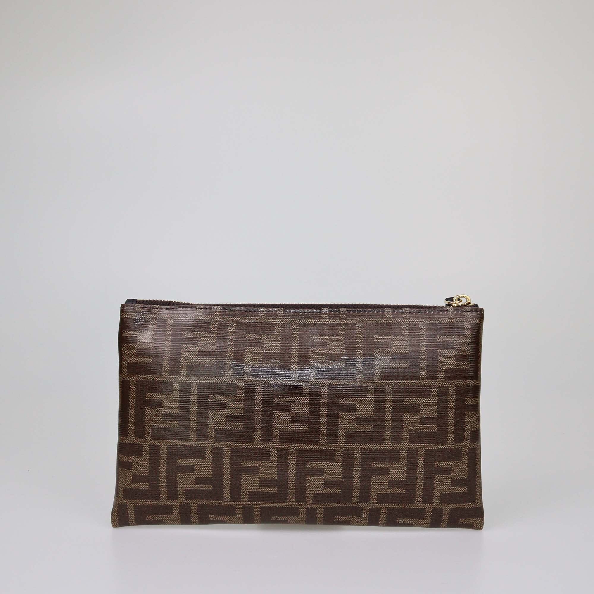 Fendi Brown FF Small Flat Pouch Womens Fendi