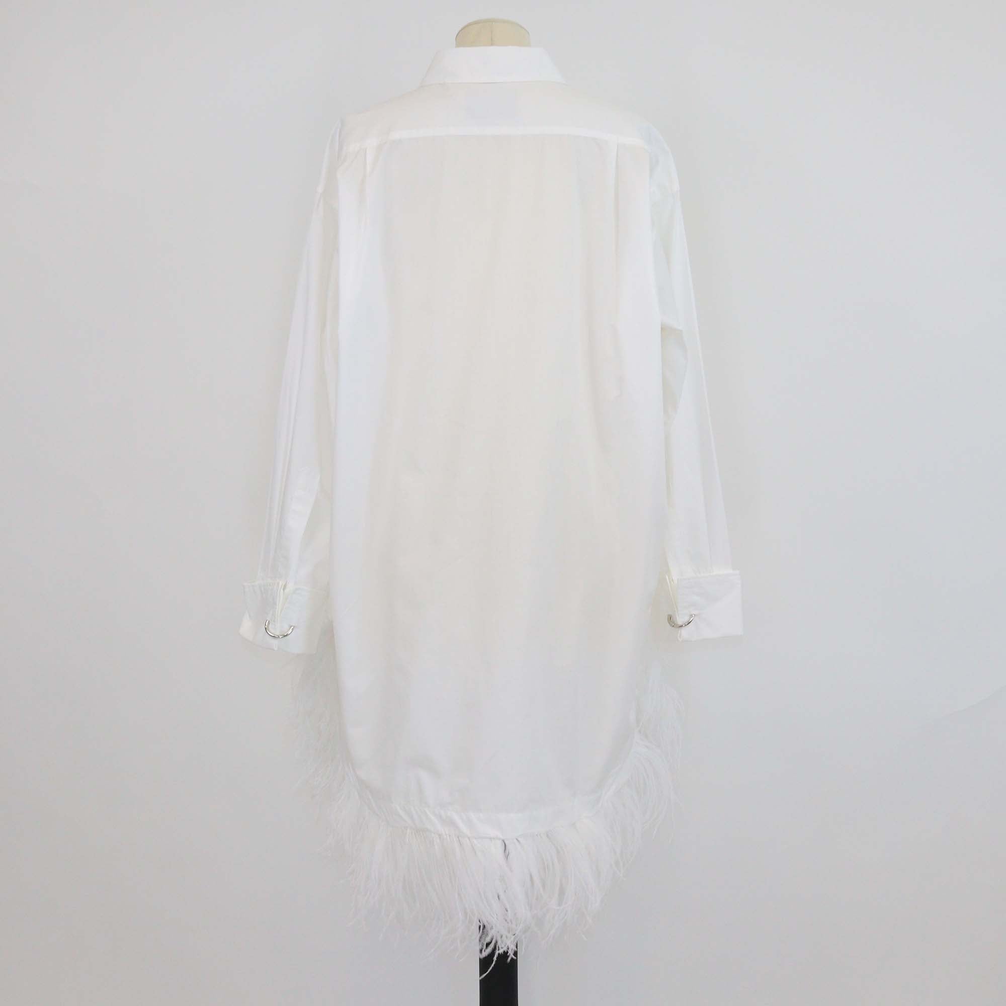 Marques Almeida White Cotton and Ostrich Feather Trim Shirt