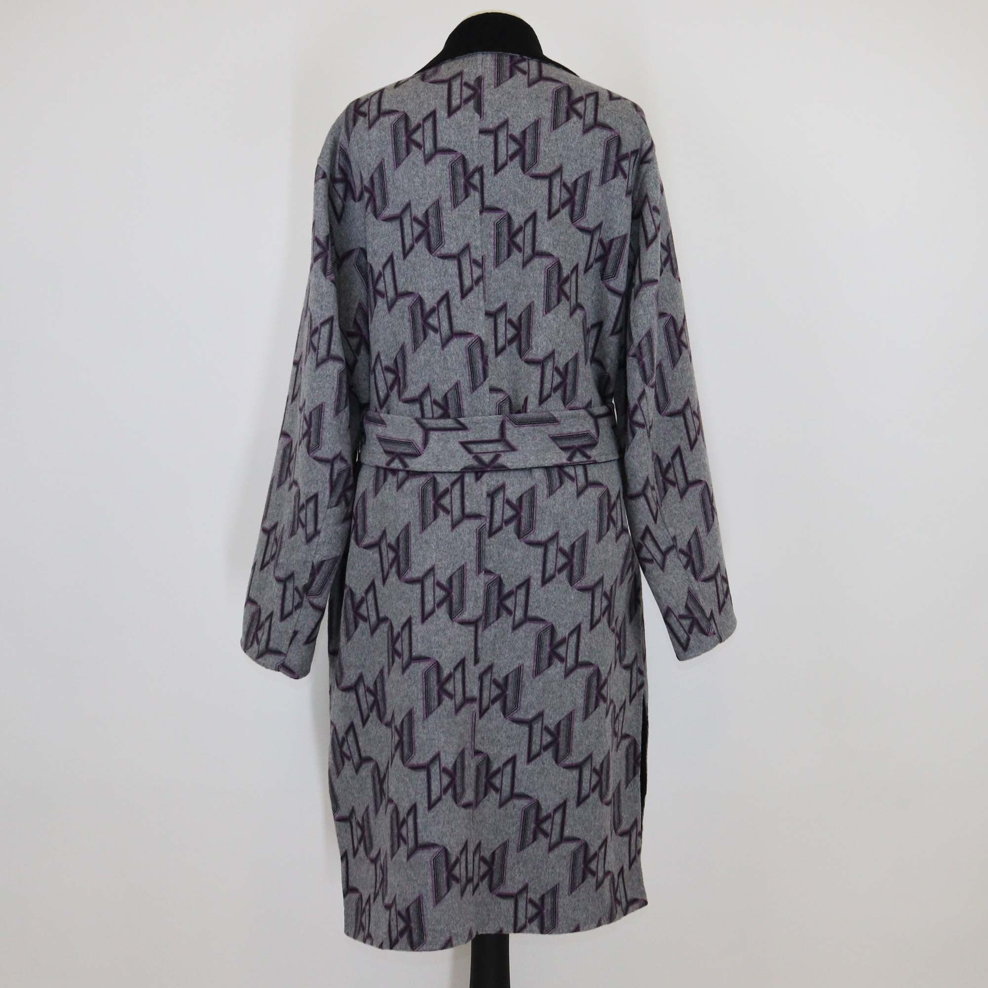 Karl Lagerfeld Grey Monogram Wool Soft Long Coat