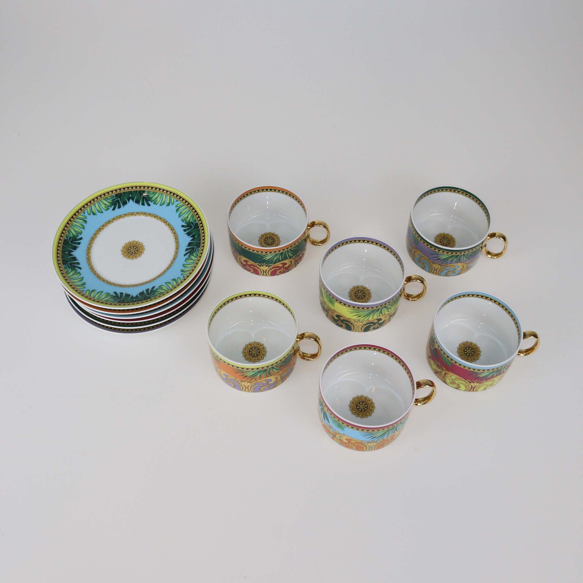 Versace Multicolor Porcelain Rosenthal Jungle Animalier Print Cup & Low Saucer 6 pcs Set