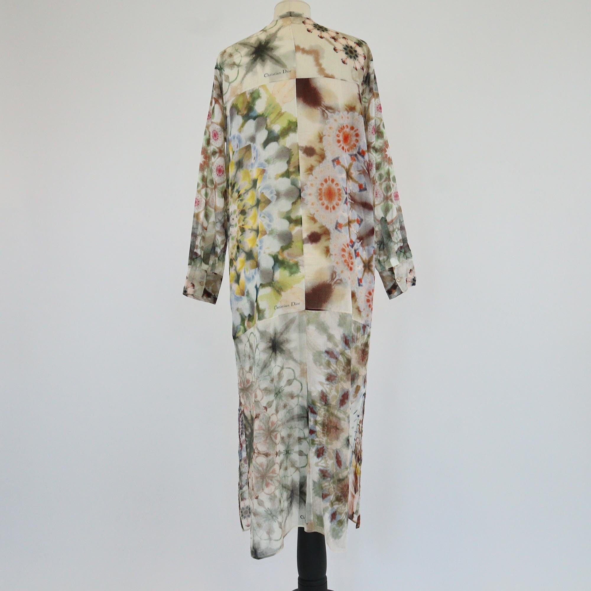 Christian Dior Multicolor Floral Tie Dye Long Sleeve Tunic Dress Womens Christian Dior