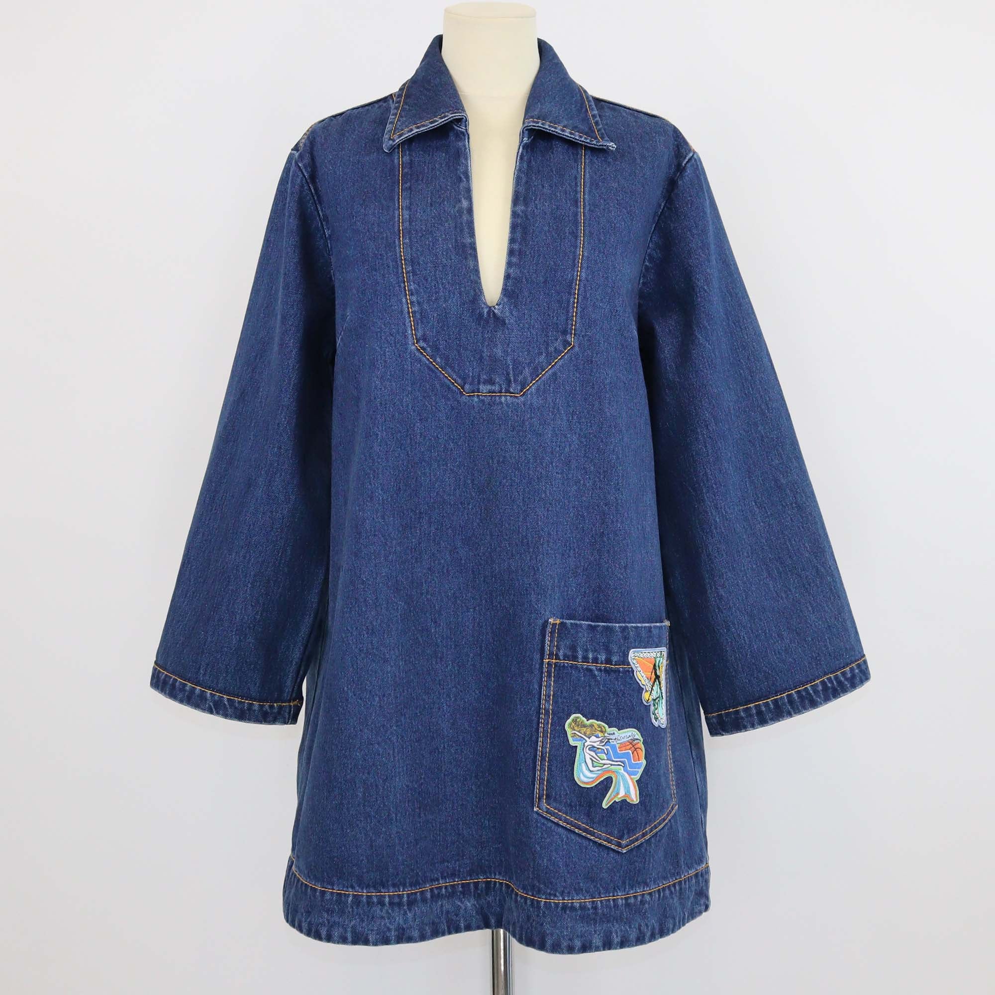Alemais Blue Denim Patches Speedy Mini Dress