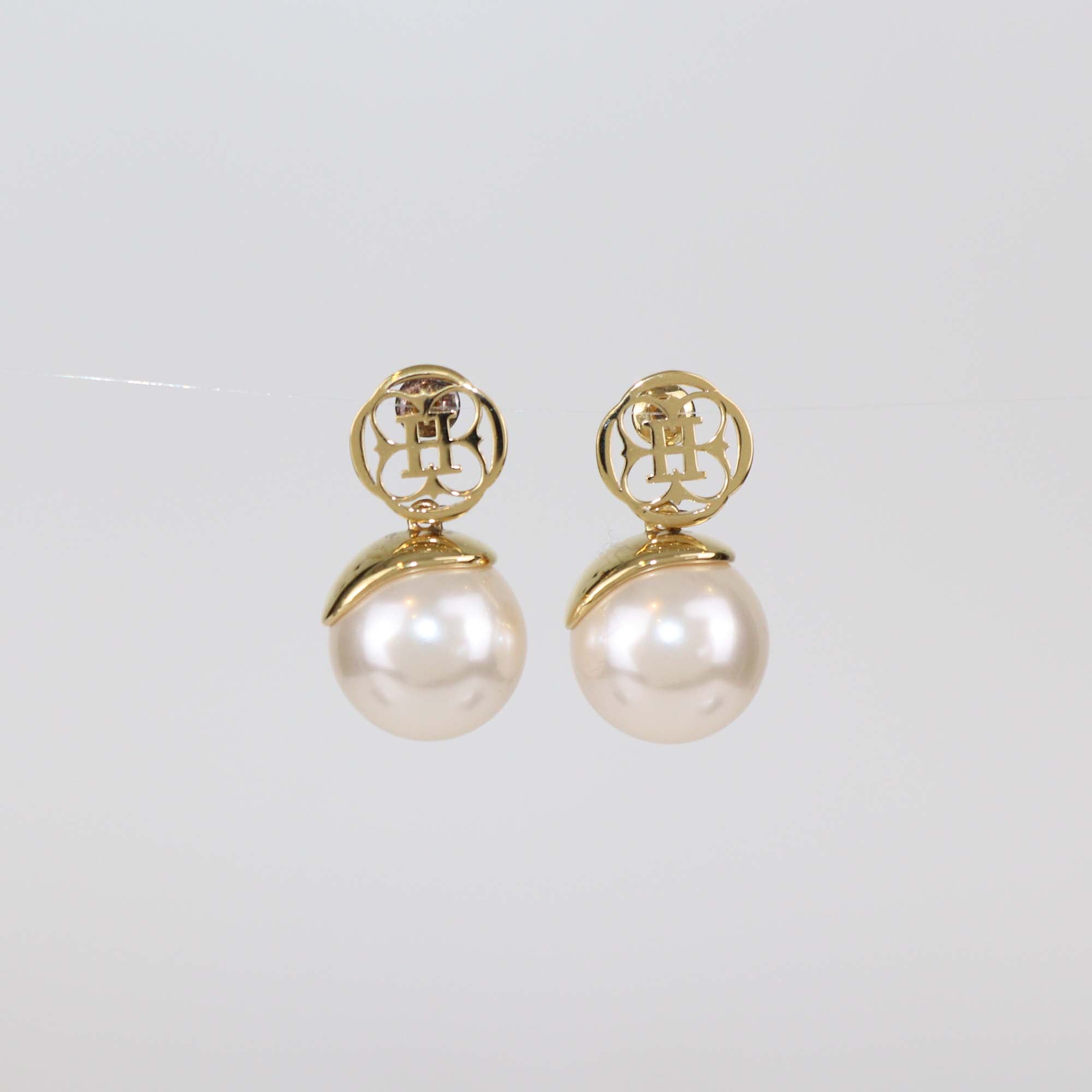 CH Carolina Herrera Faux Pearl Gold Tone Drop Earrings