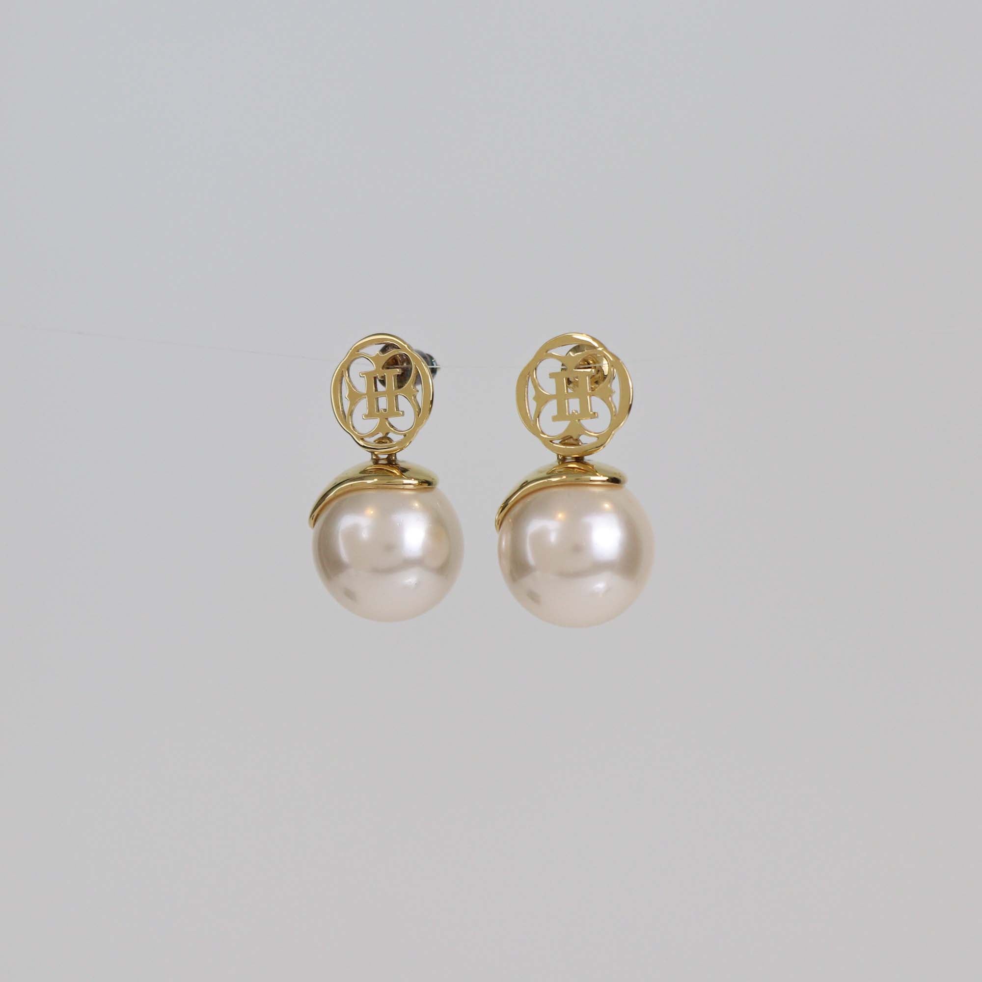 CH Carolina Herrera Faux Pearl Gold Tone Drop Earrings