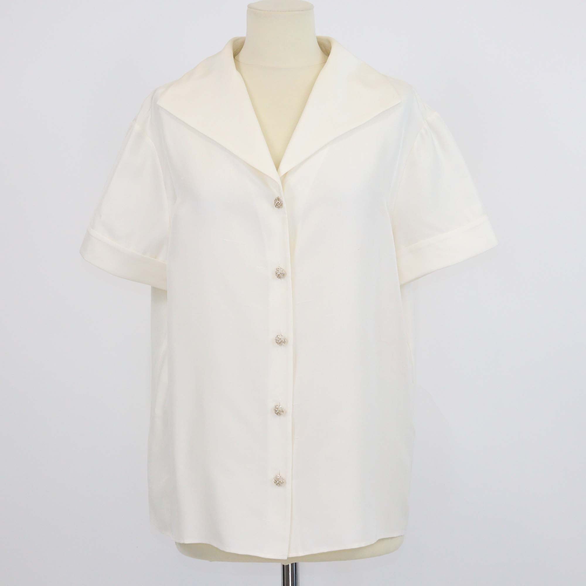 Chanel Ivory Silk Short Sleeve Shirt