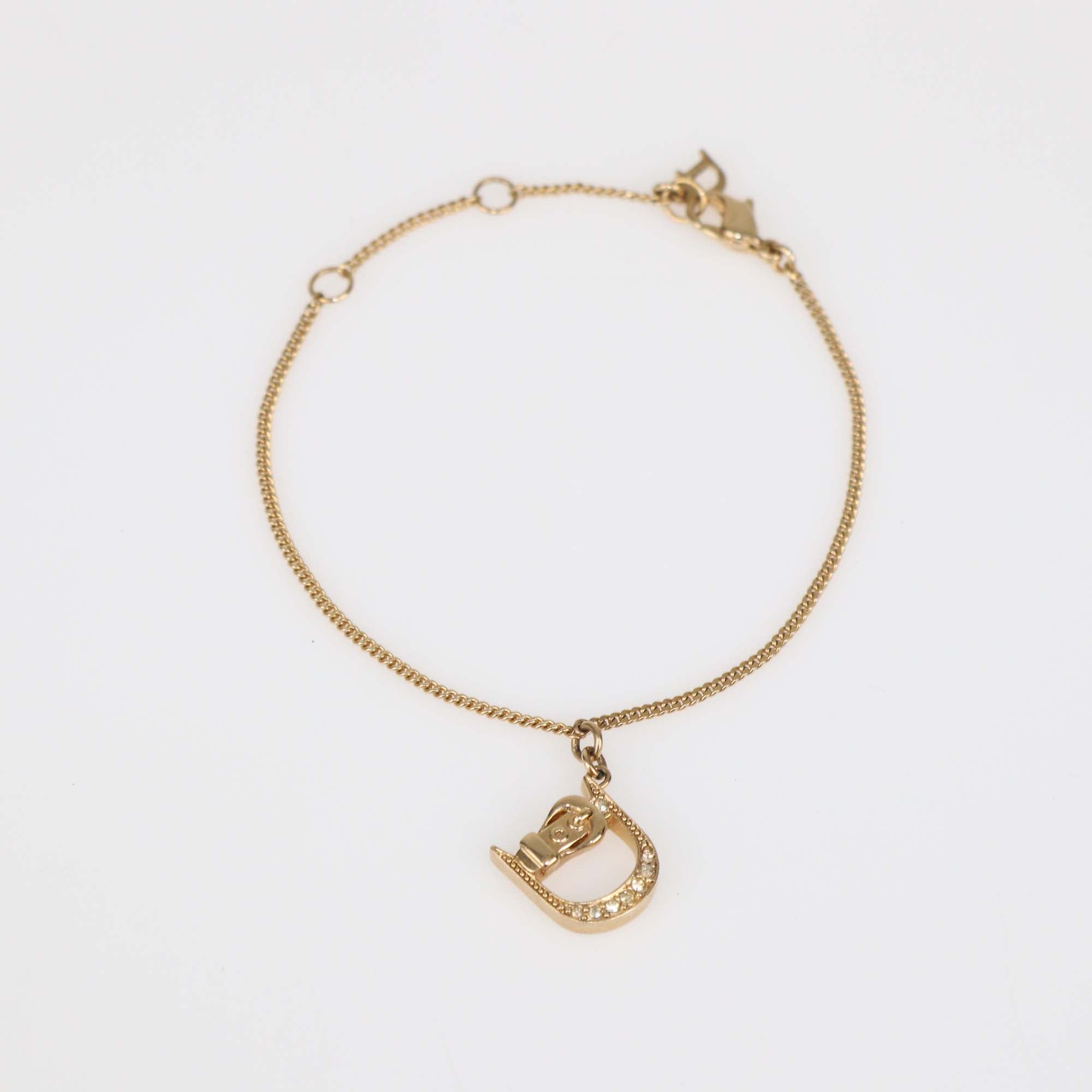 Christian Dior Gold Tone D Rhinestone Charm Bracelet
