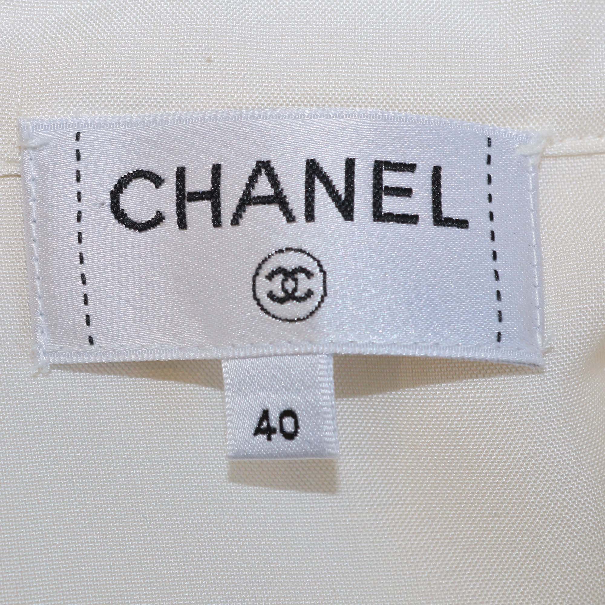 Chanel Ivory Silk Short Sleeve Shirt