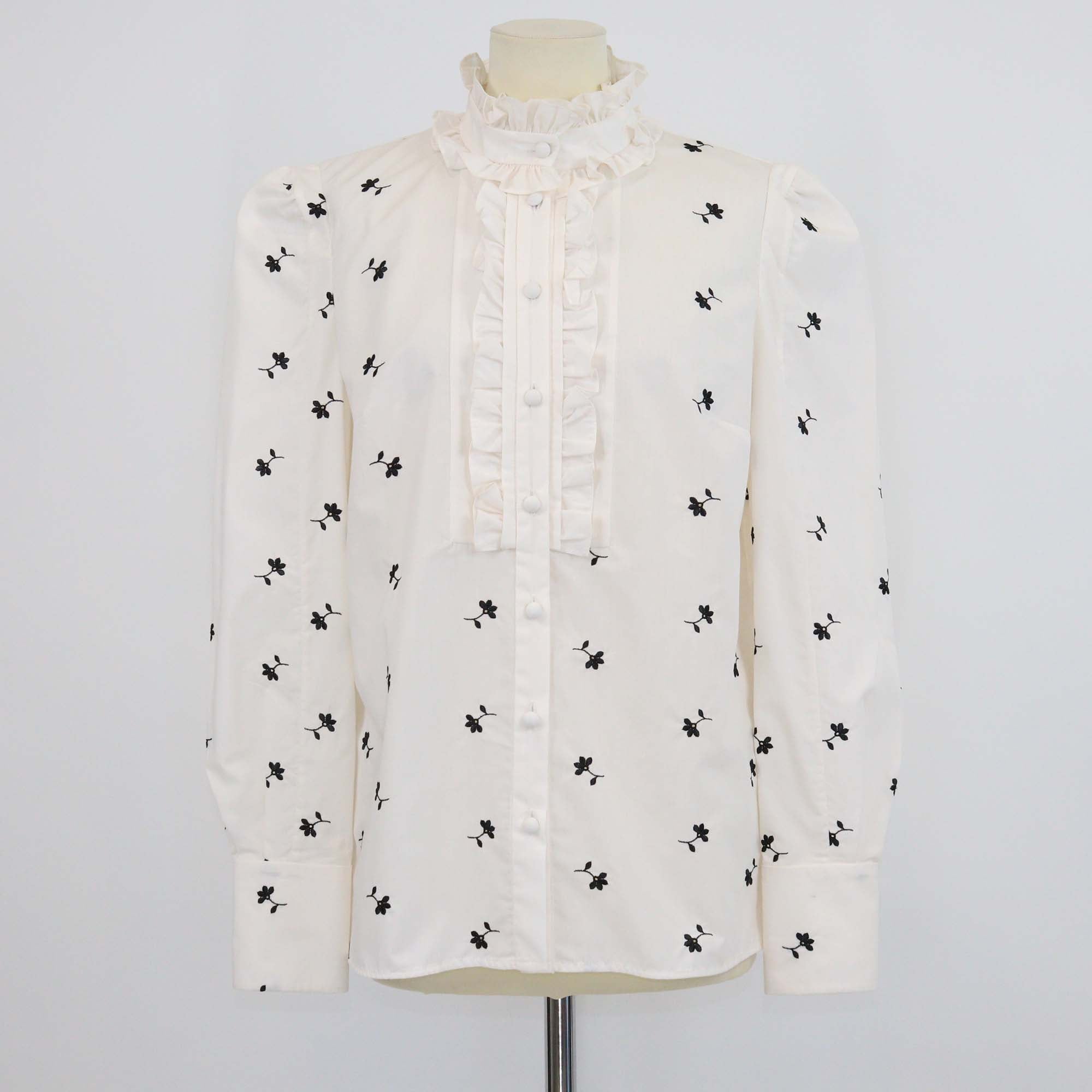 Erdem White/Black Jersey Constance Embroidered Poplin Top