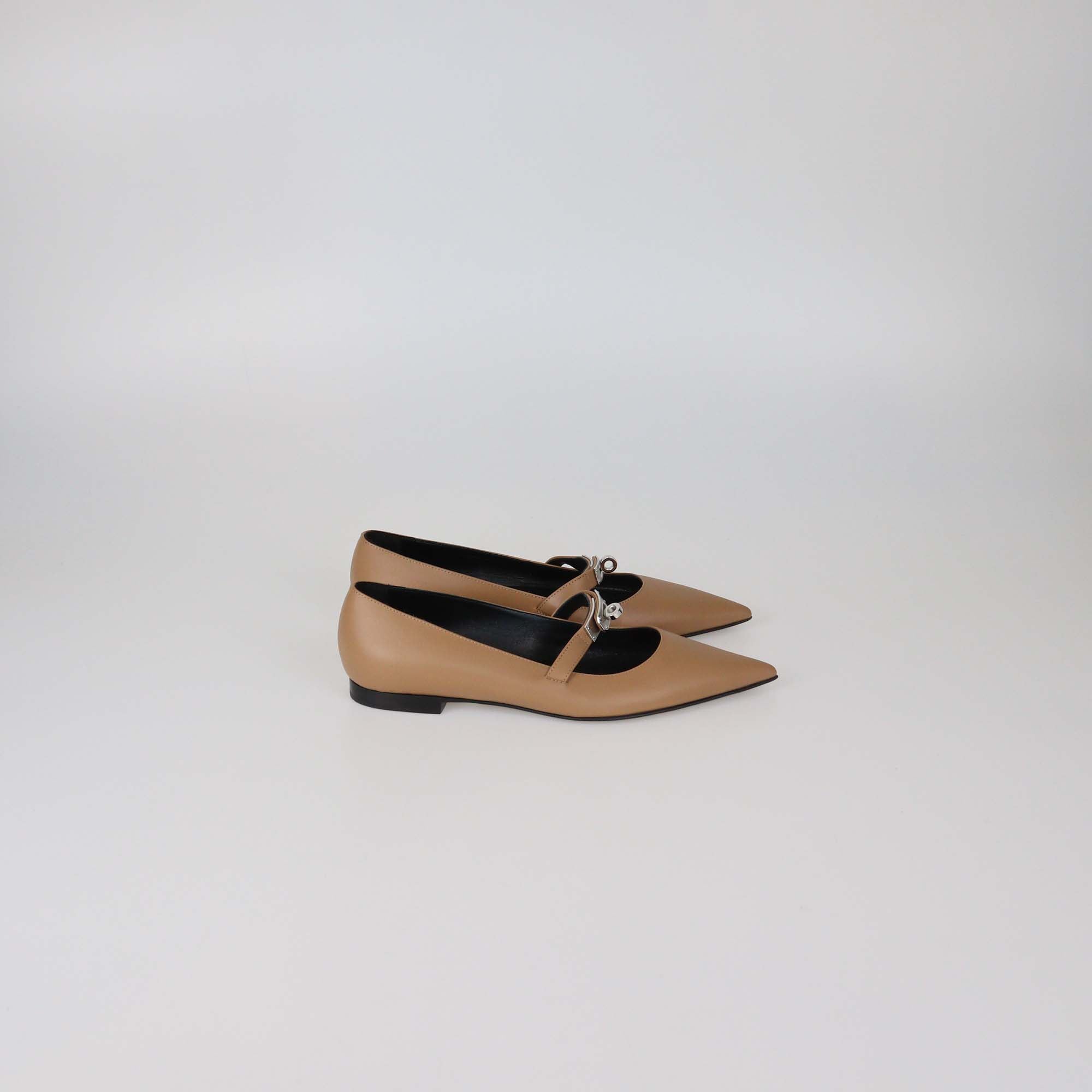 Hermes Brown Leather Pegase Kelly Ballet Flats
