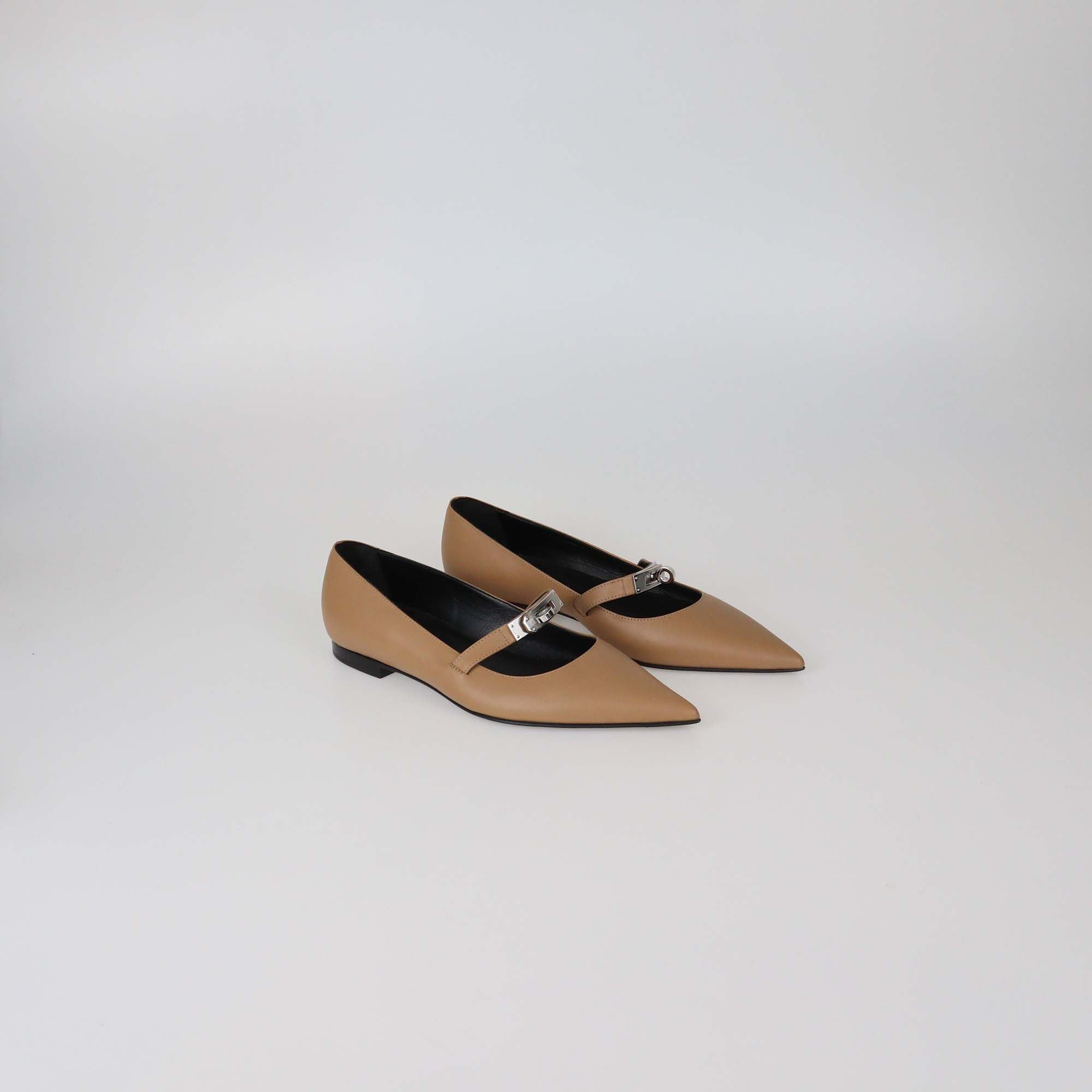 Hermes Brown Leather Pegase Kelly Ballet Flats