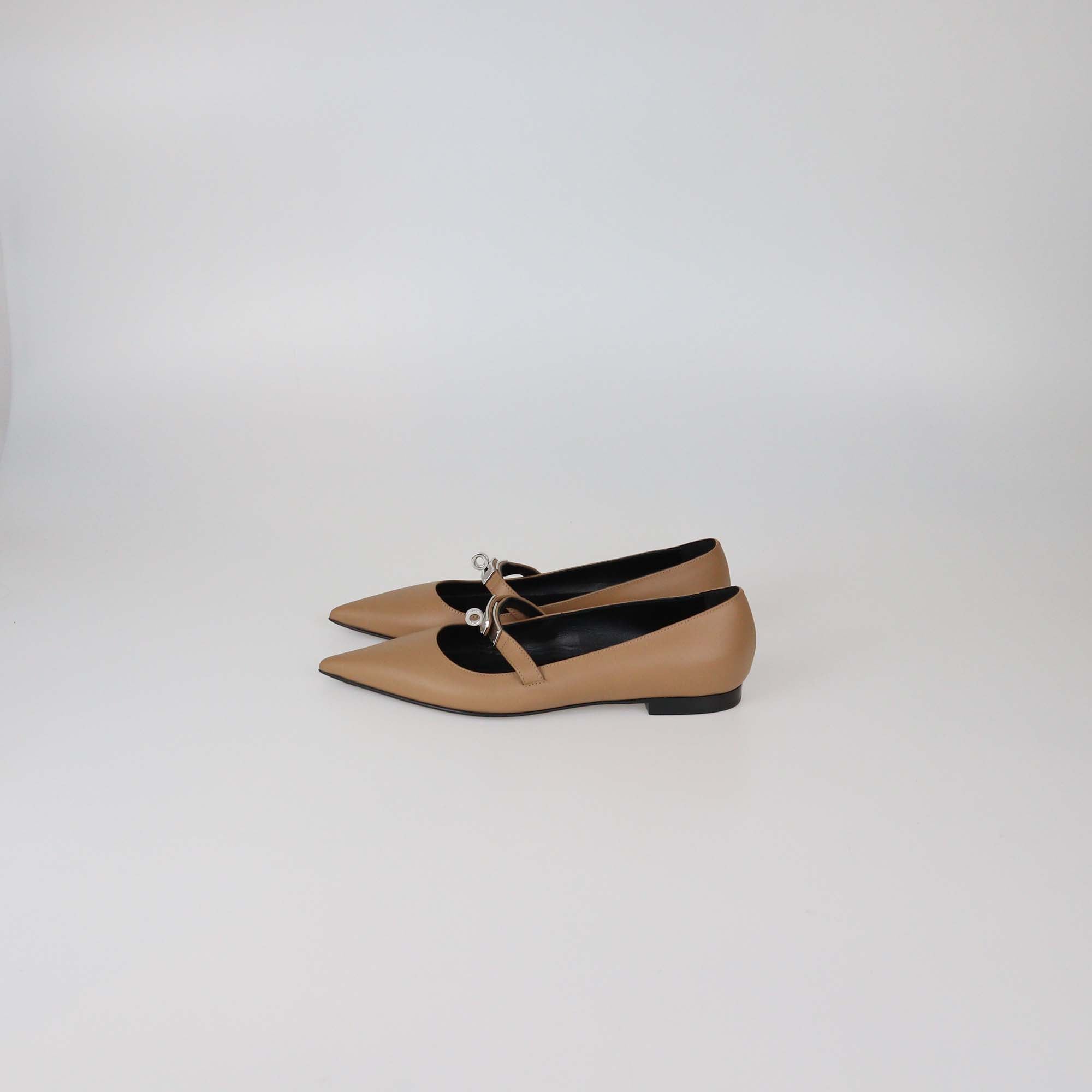 Hermes Brown Leather Pegase Kelly Ballet Flats