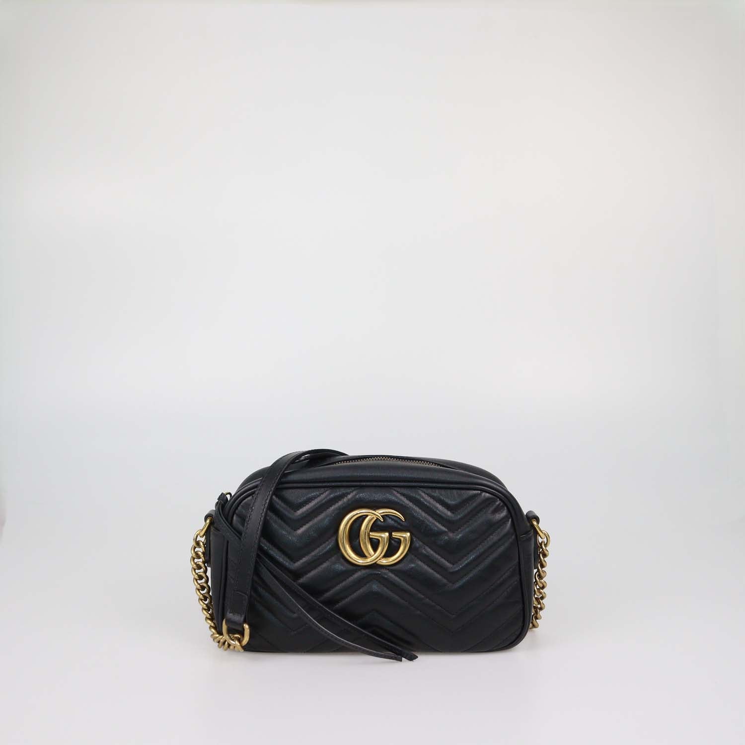 Gucci Black Matelasse Leather Small GG Marmont Camera Bag
