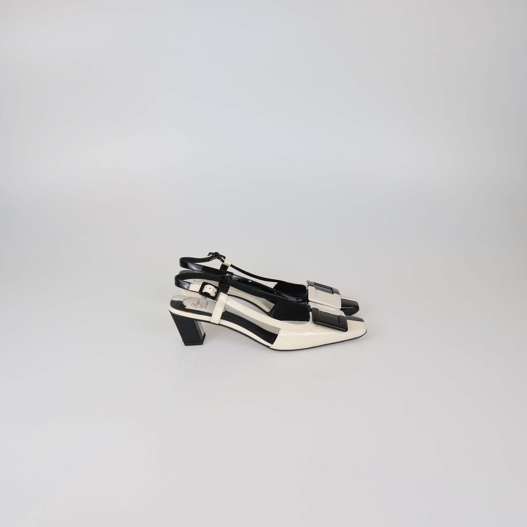 Roger Vivier Black/White Patent Leather Belle Vivier Slingback Pumps