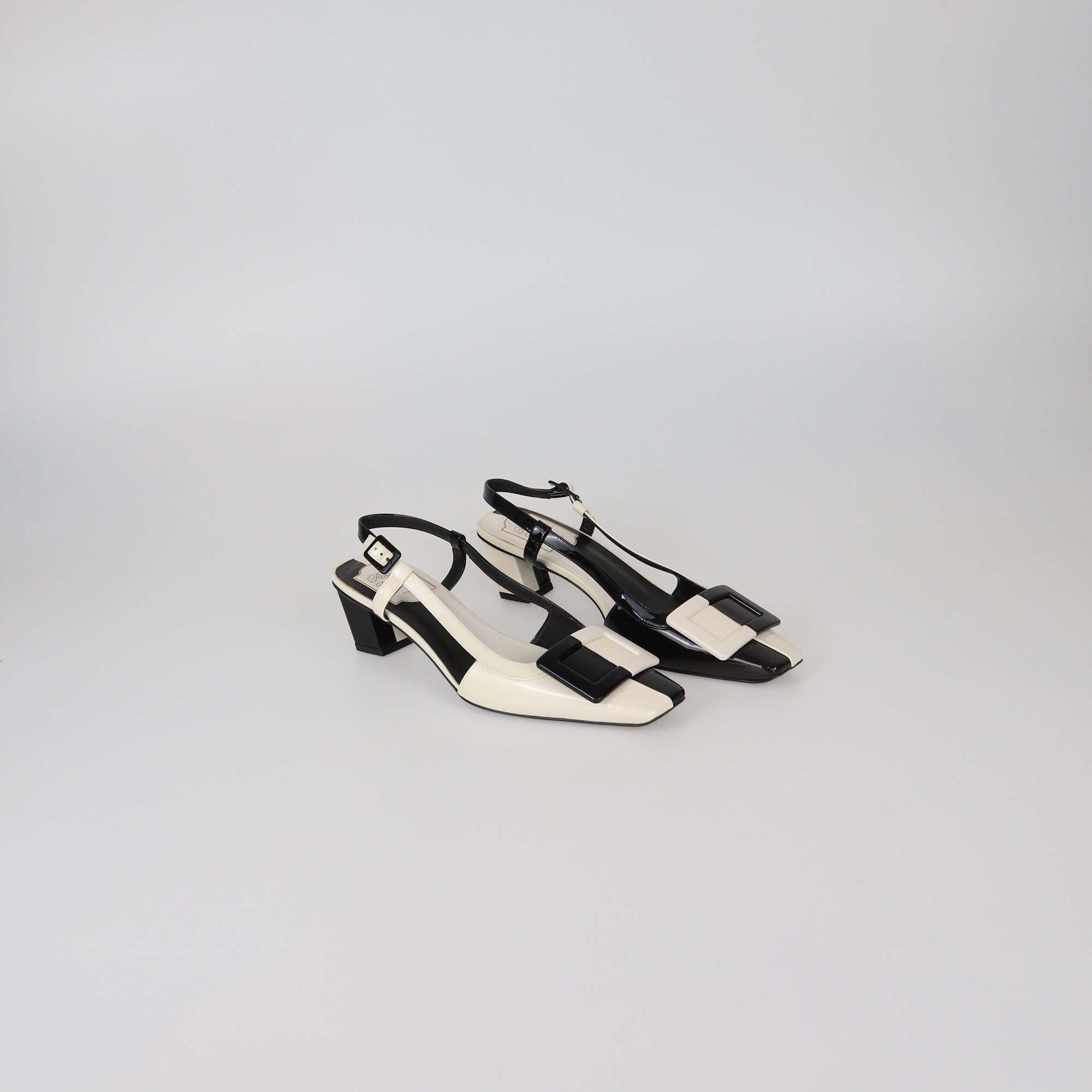 Roger Vivier Black/White Patent Leather Belle Vivier Slingback Pumps