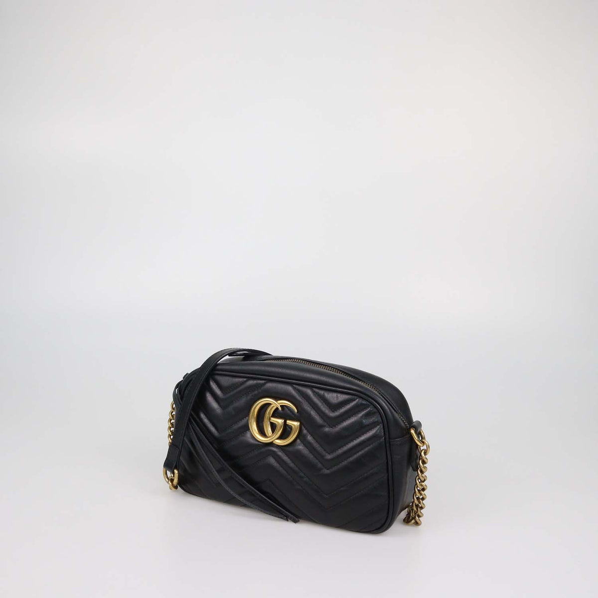 Gucci Black Matelasse Leather Small GG Marmont Camera Bag