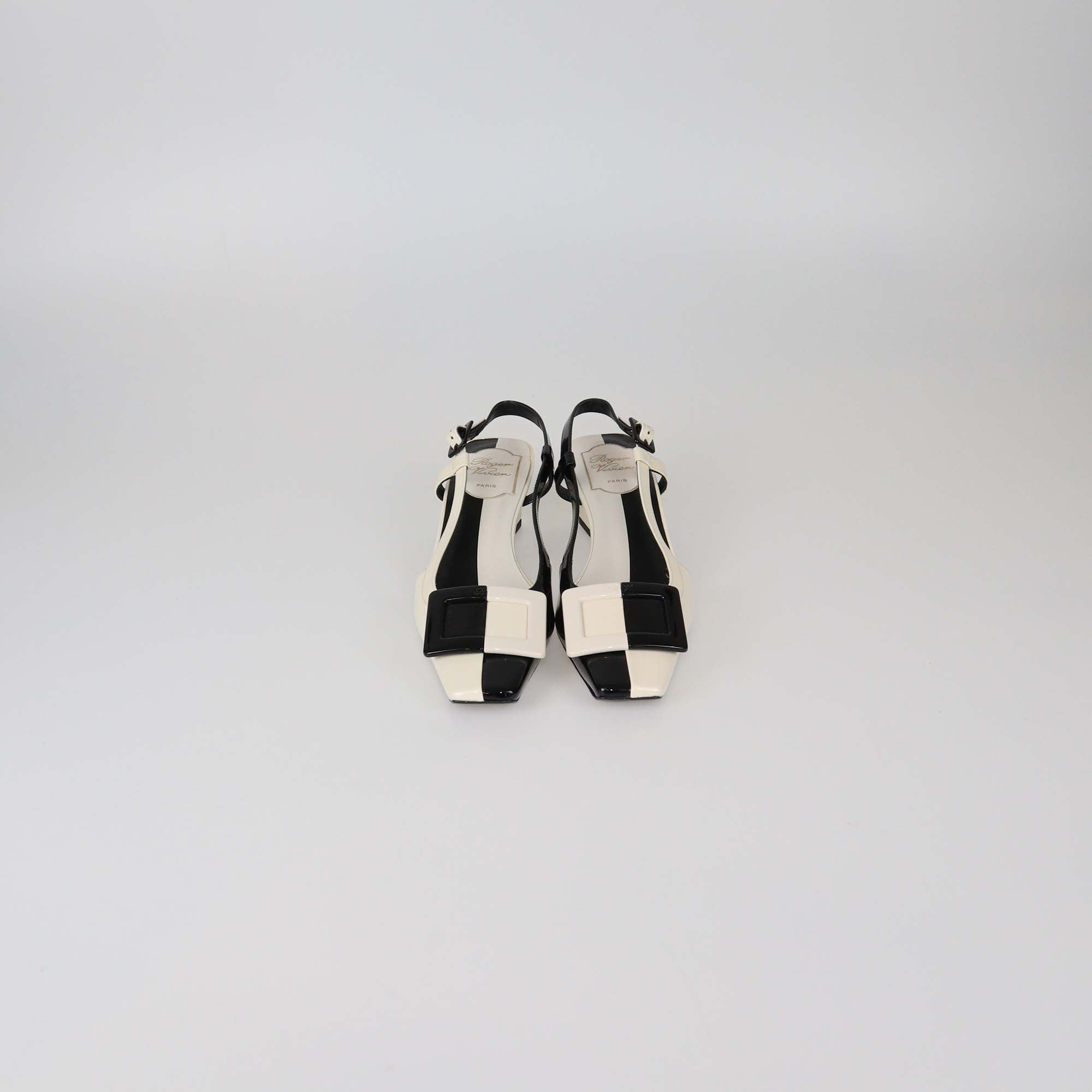 Roger Vivier Black/White Patent Leather Belle Vivier Slingback Pumps