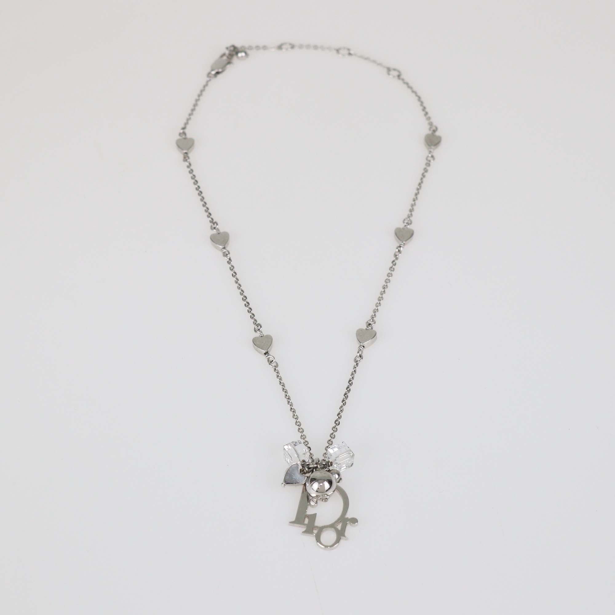 Christian Dior Silver Tone Oblique Heart Link Necklace
