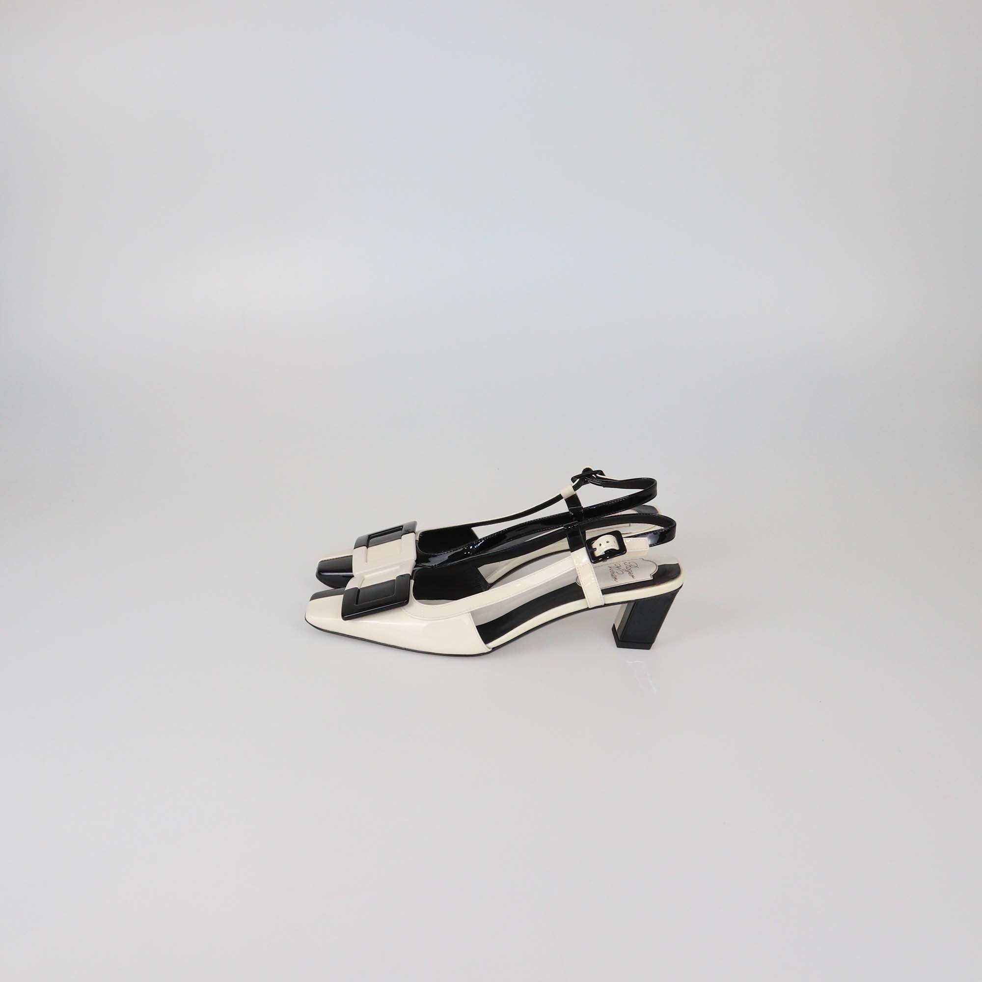 Roger Vivier Black/White Patent Leather Belle Vivier Slingback Pumps