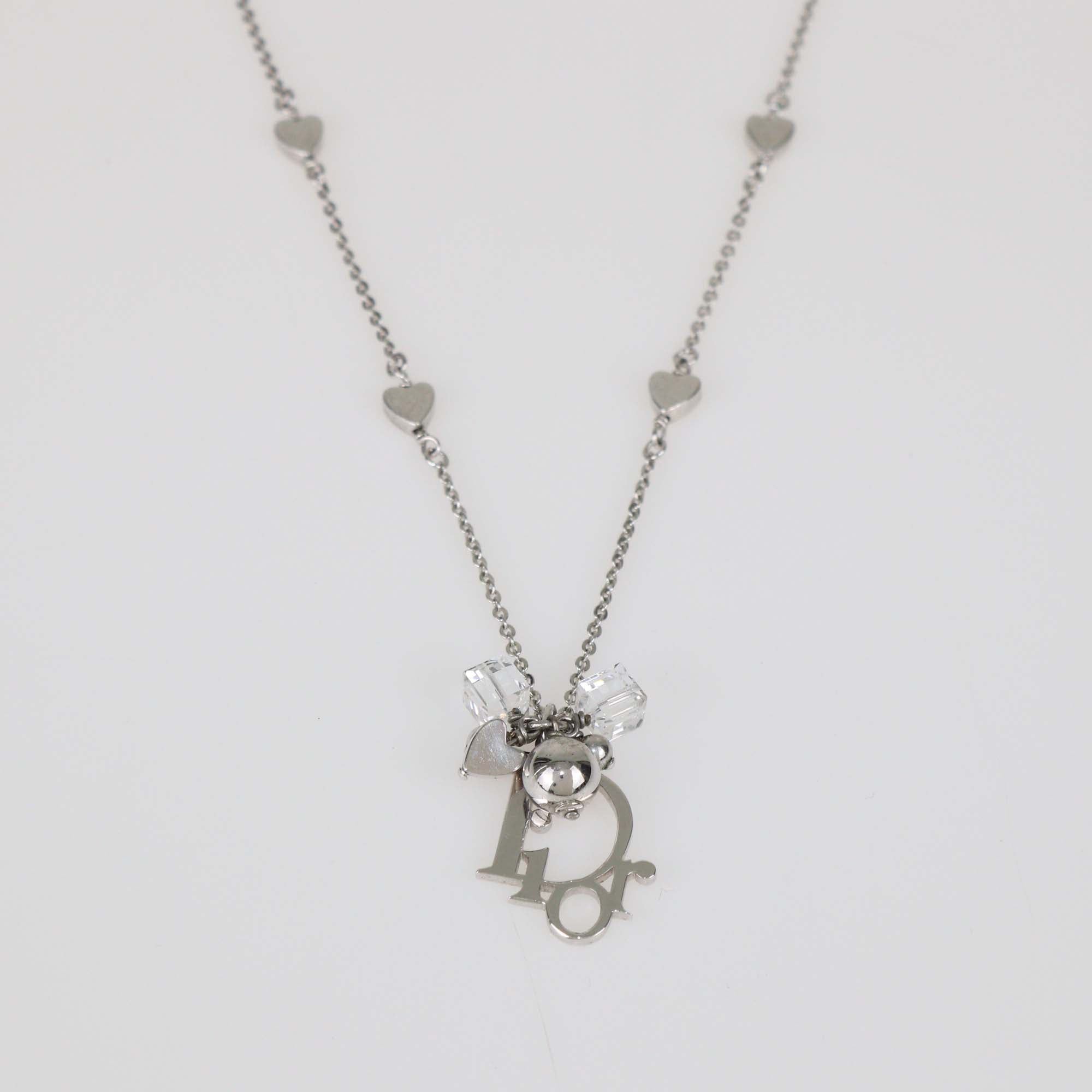 Christian Dior Silver Tone Oblique Heart Link Necklace