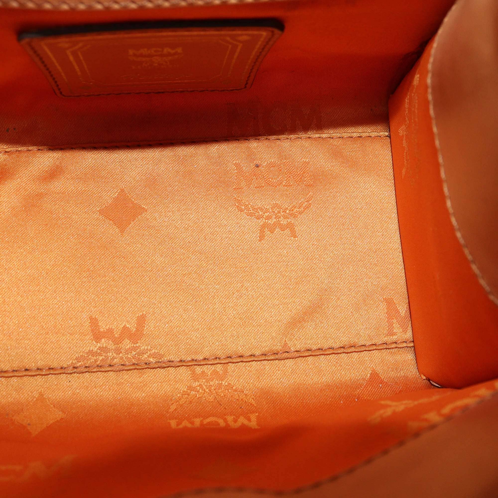 MCM Cognac Visetos Mini Heritage Leather Top Handle Bag Womens MCM