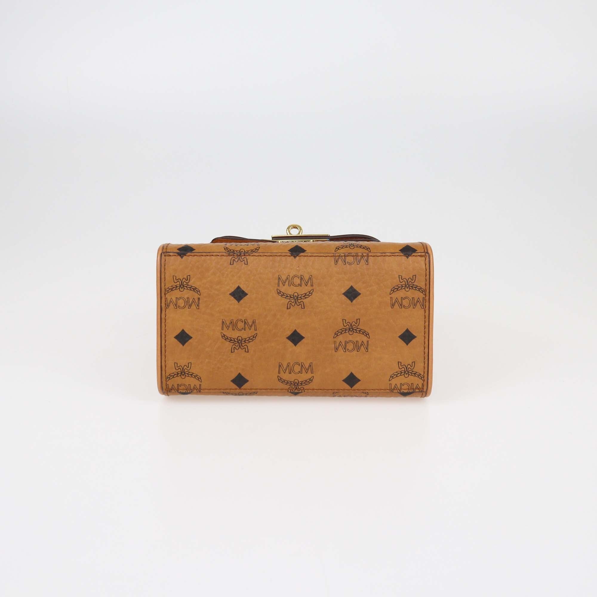 MCM Cognac Visetos Mini Heritage Leather Top Handle Bag Womens MCM