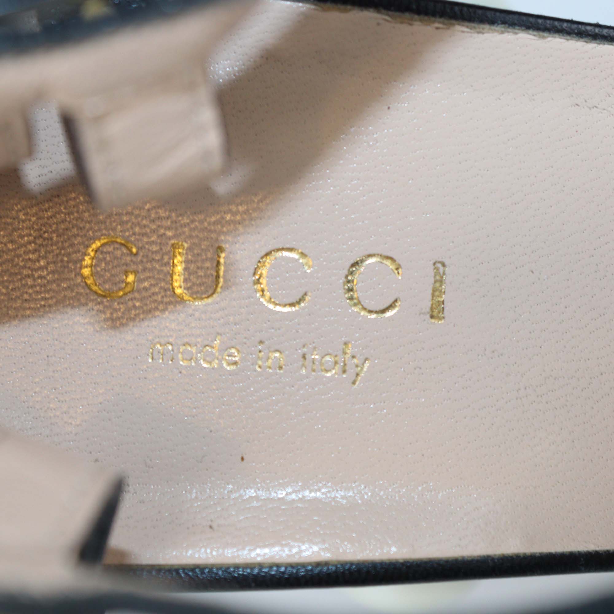 Gucci Black Leather Spiked Embellished Kendall Ankle Strap Sandals