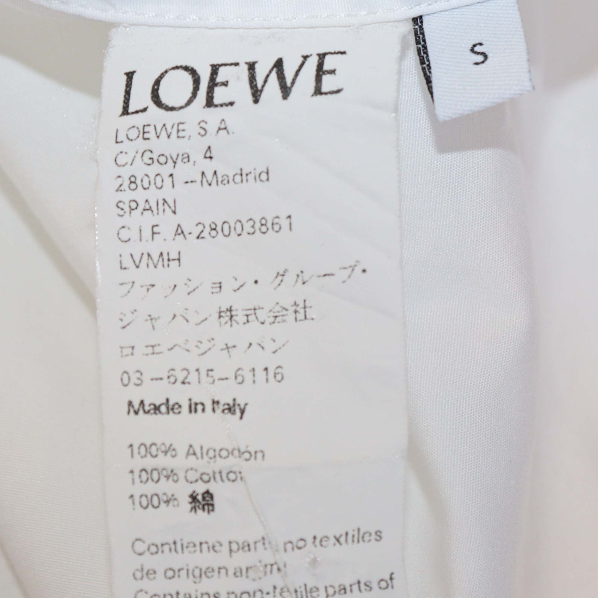 Loewe White Cotton Button Up Long Sleeve Shirt