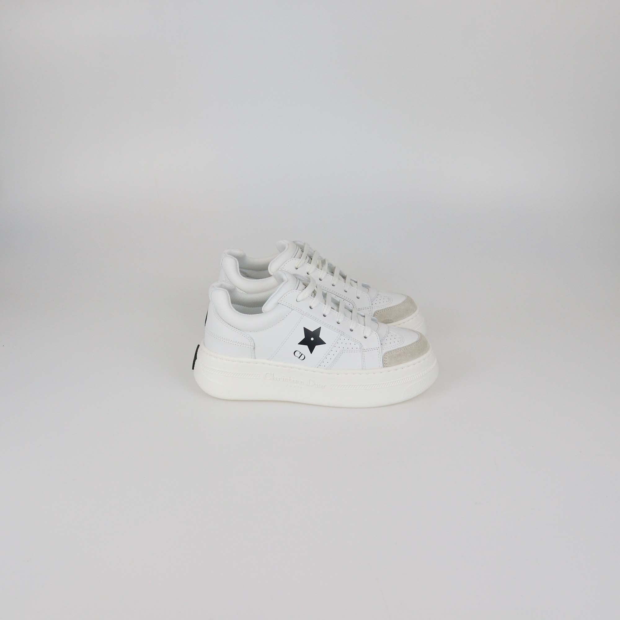 Christian Dior White Leather Star Platform Sneakers