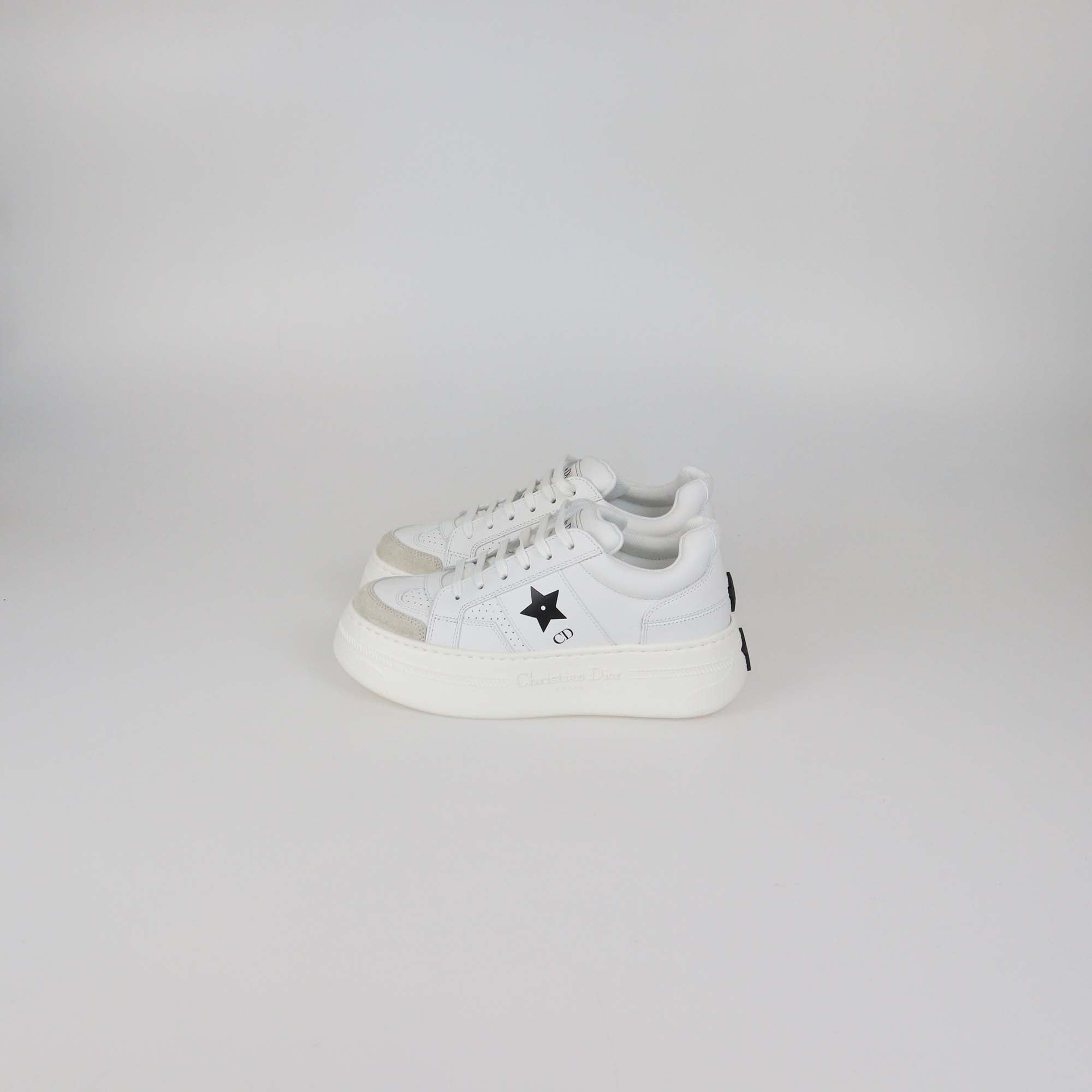 Christian Dior White Leather Star Platform Sneakers