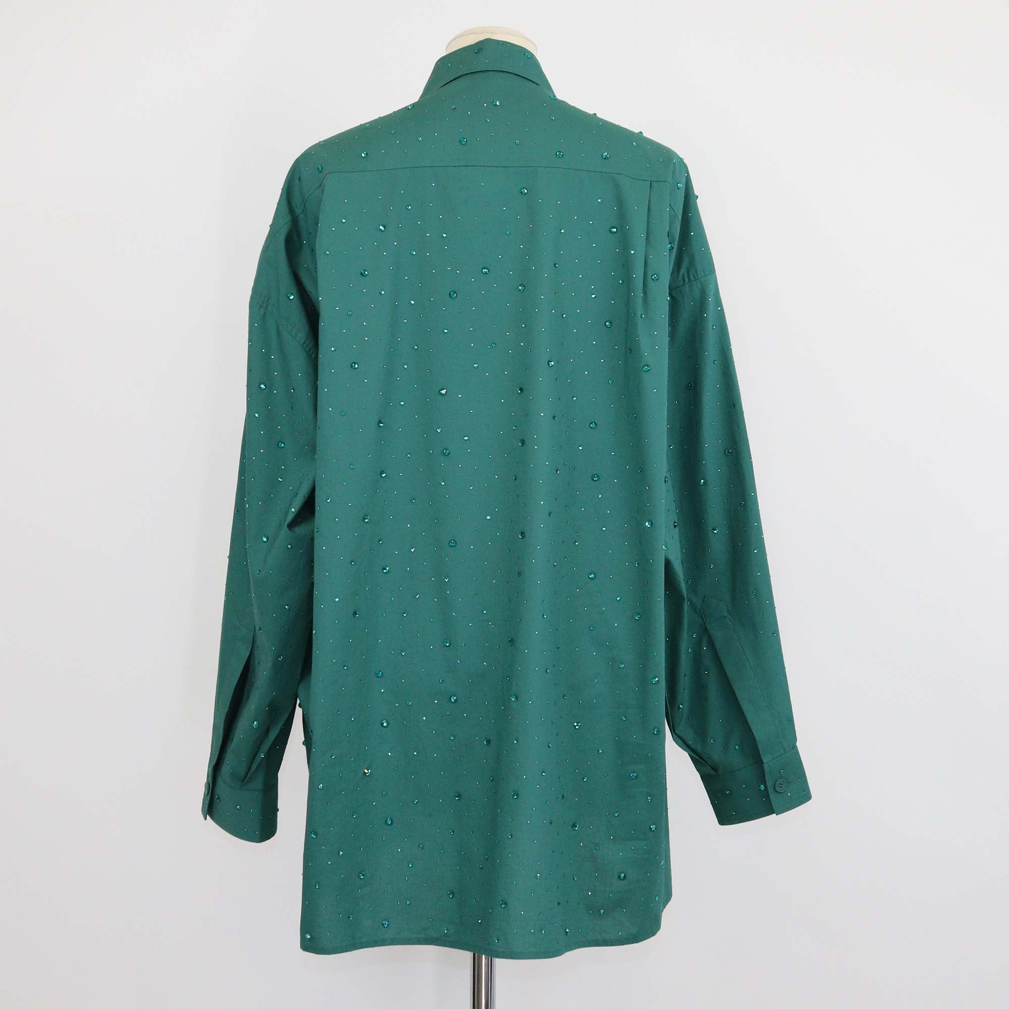 Sandro Green Cotton Argentine Rhinestone Embellished Button Up Long Sleeve Shirt