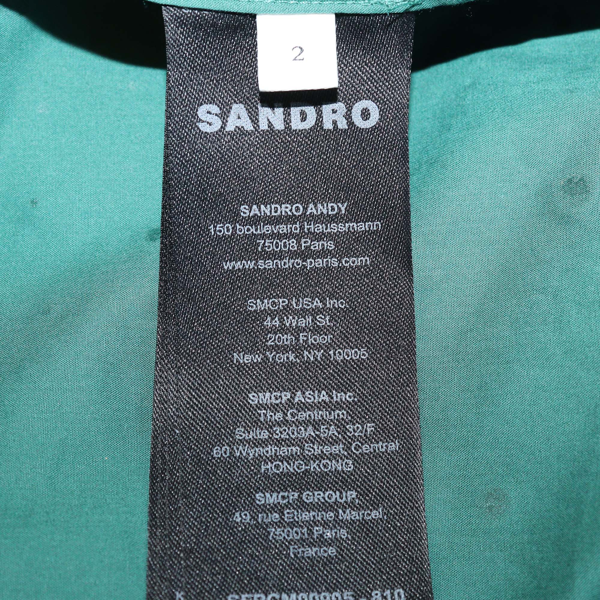 Sandro Green Cotton Argentine Rhinestone Embellished Button Up Long Sleeve Shirt