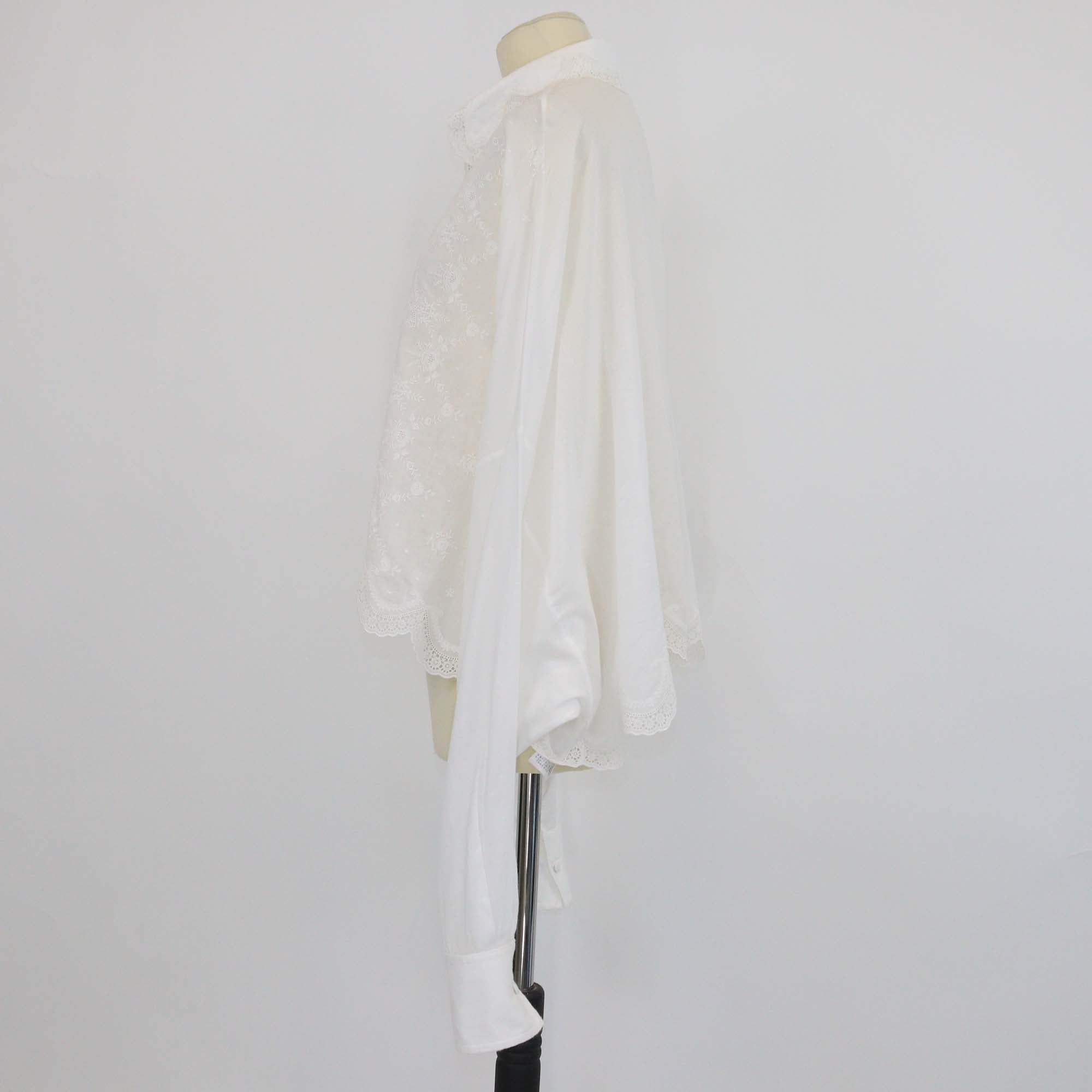 Ermanno Scervino White Cotton Embroidered Lace Cropped Long Sleeve Shirt