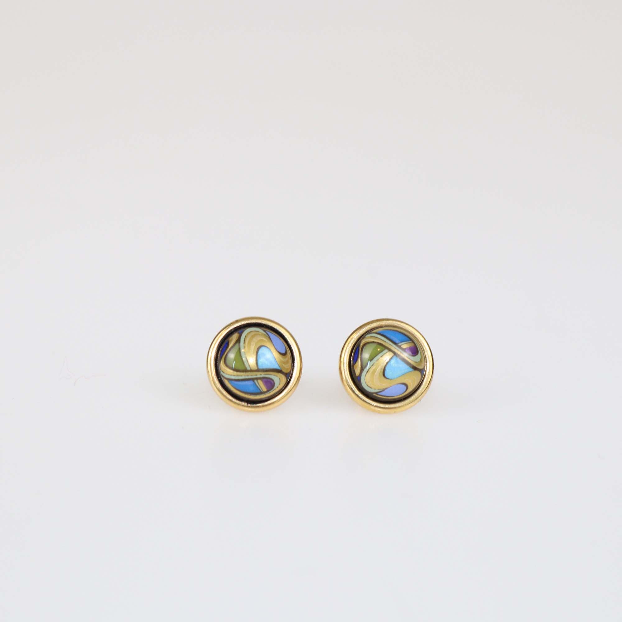 Frey Wille Hommage à Alphonse Mucha Sarah Bernhardt Aquamarin Gold Plated Fire Enamel Cabuchon Stud Earrings